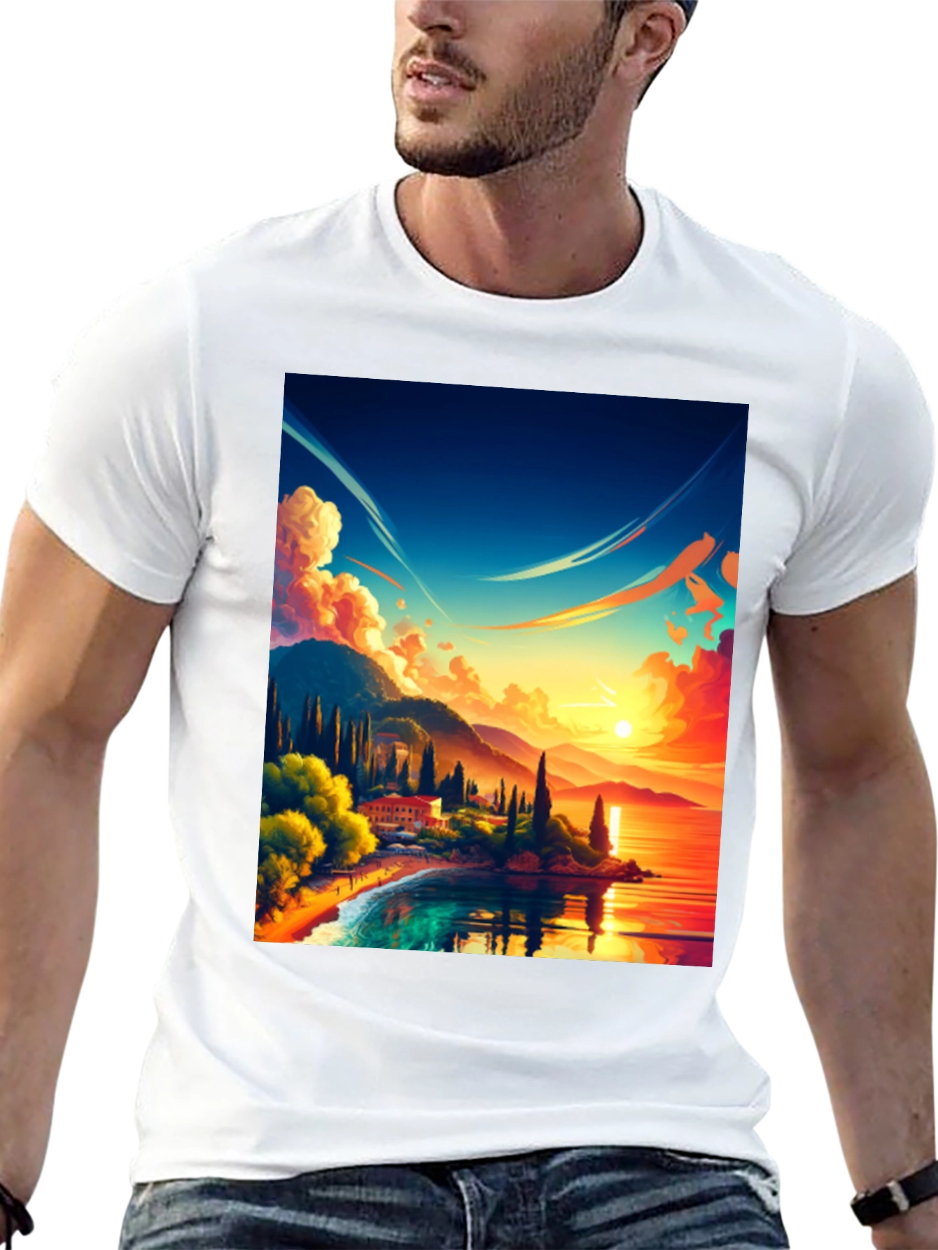 Black Vibrant Sunset Landscape Graphic Tee view 13