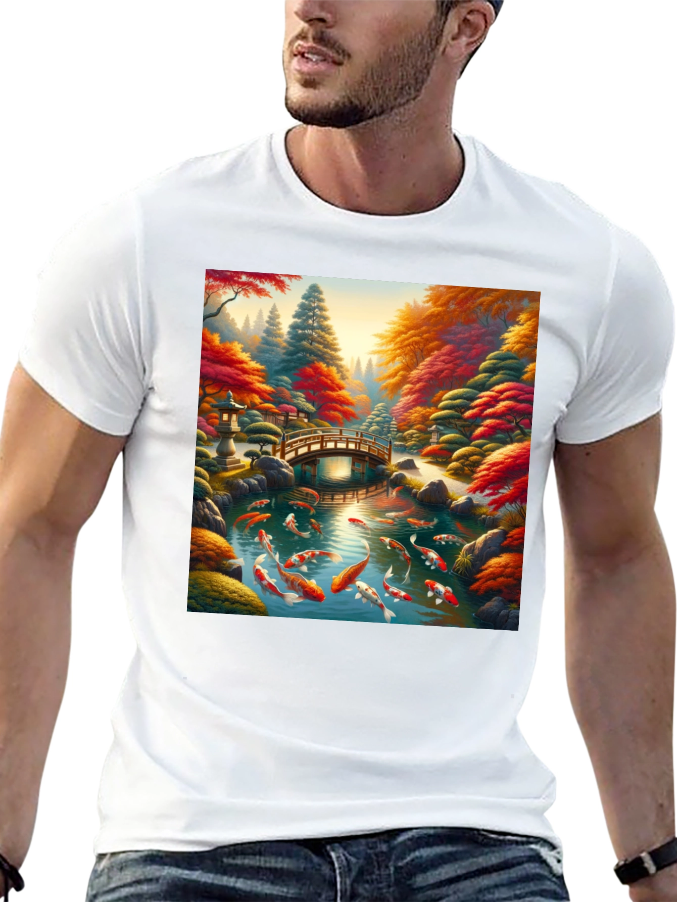 Black Koi Pond Graphic Tee - Artistic Japanese Garden Design view 13