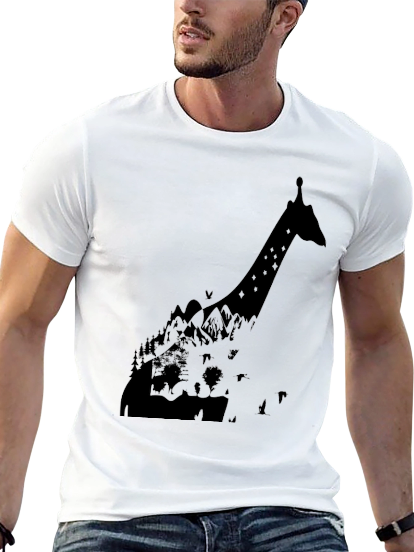 Black Giraffe Silhouette Graphic T-Shirt - Black view 13