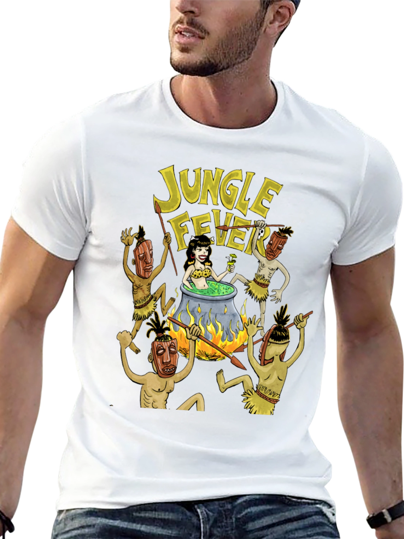 Black Jungle Fever Cartoon Graphic Black T-Shirt view 13