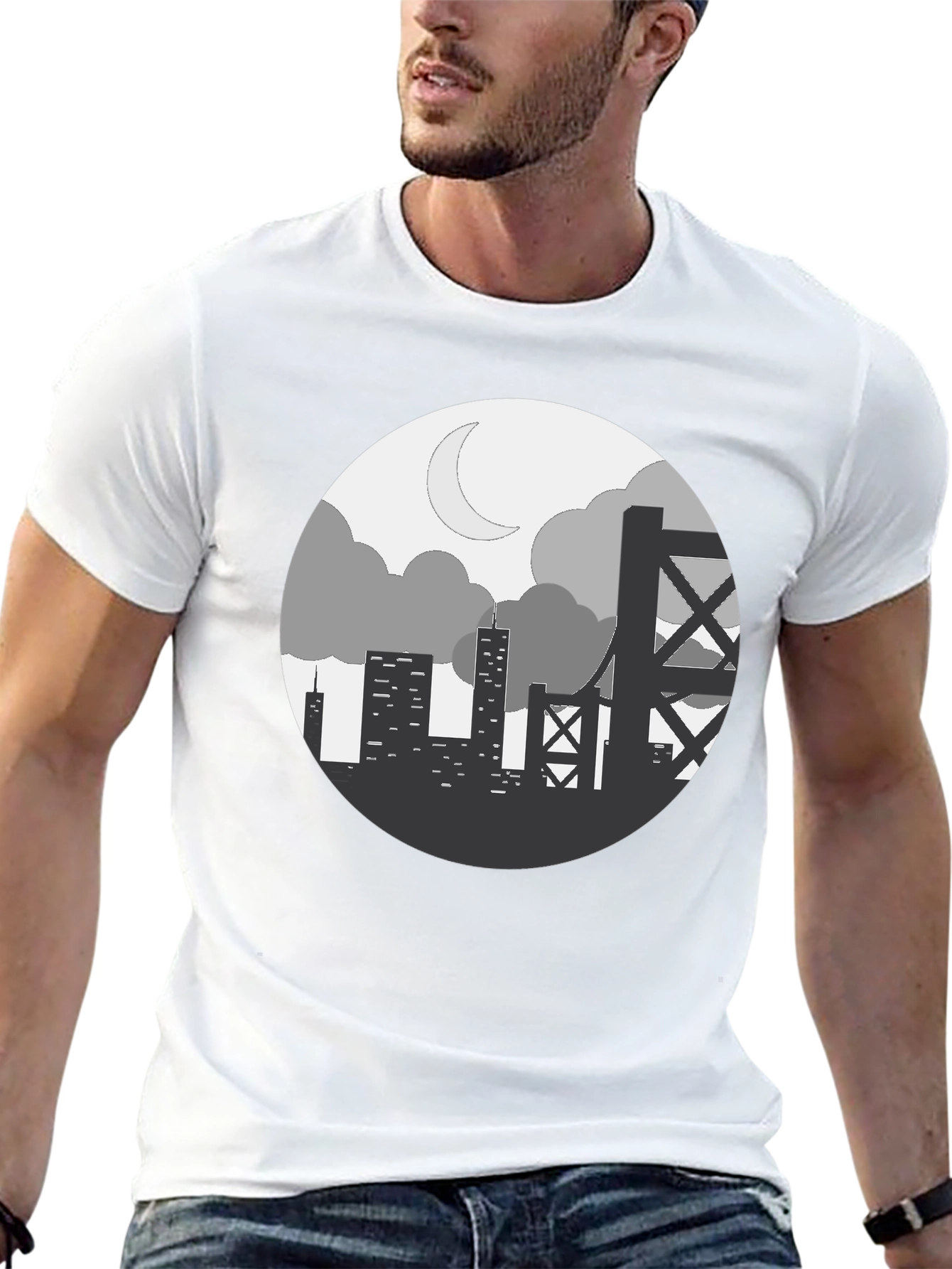 Black Cityscape Silhouette Graphic Tee - Black view 13