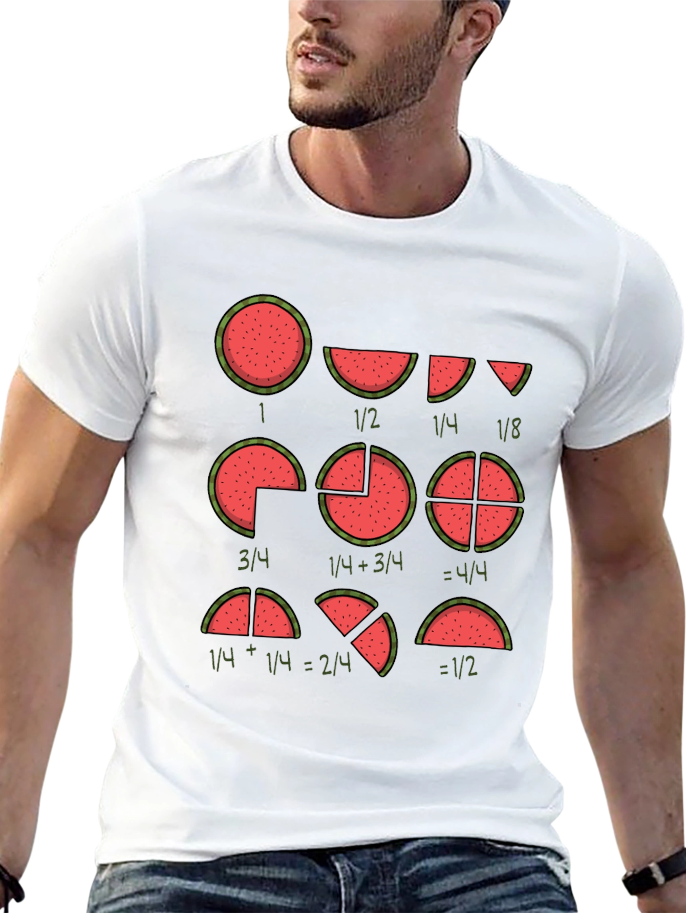 Black Watermelon Fractions Math Humor Graphic T-Shirt view 13