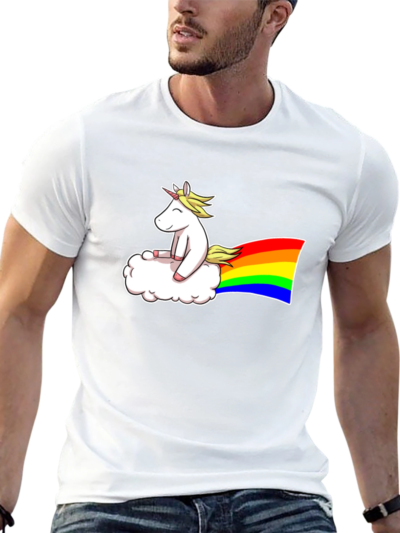 Black Unicorn Cloud Rainbow Graphic T-Shirt view 13
