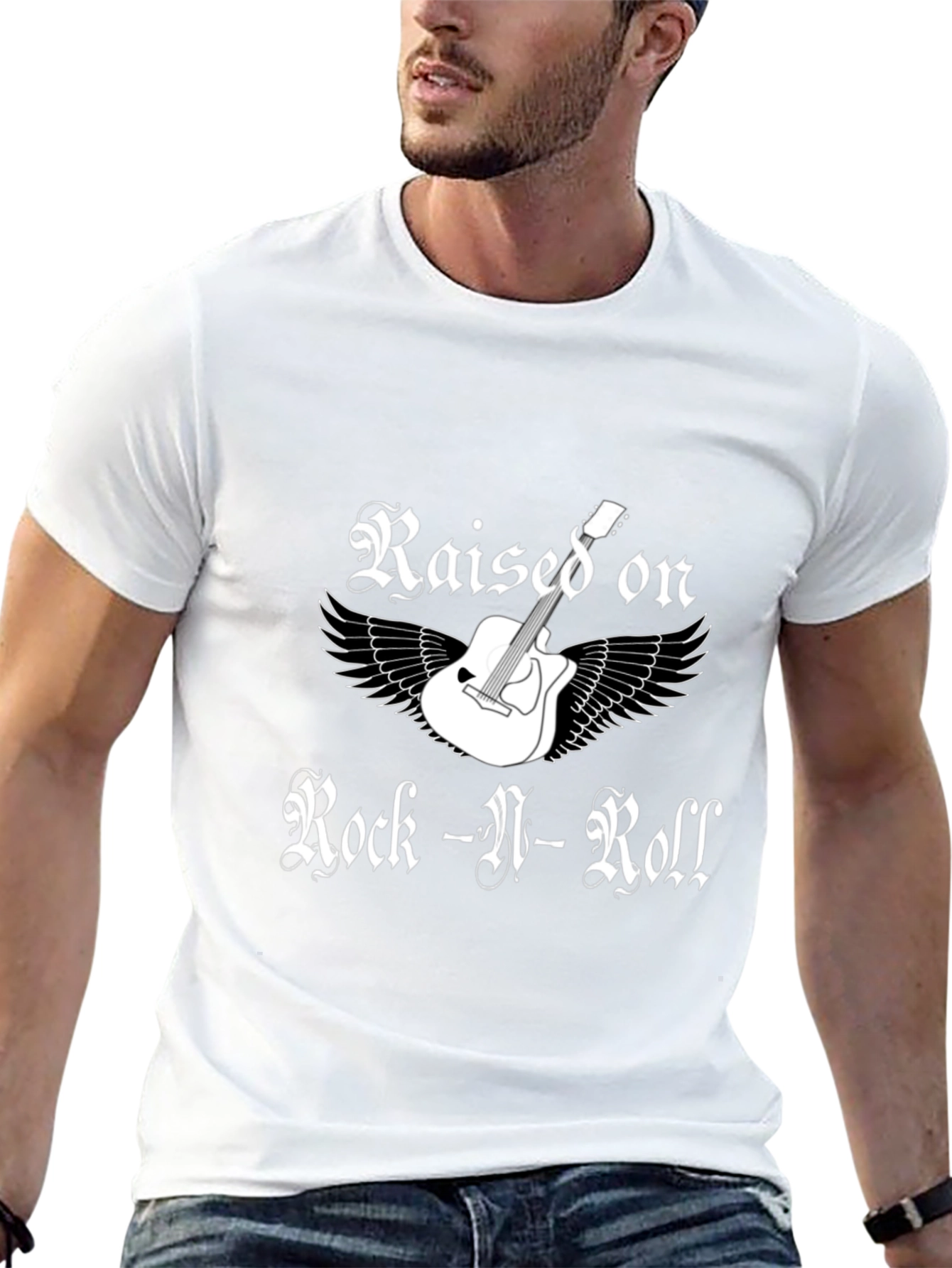 Black Rock-N-Roll T-Shirt - Guitar and Wings Design view 13
