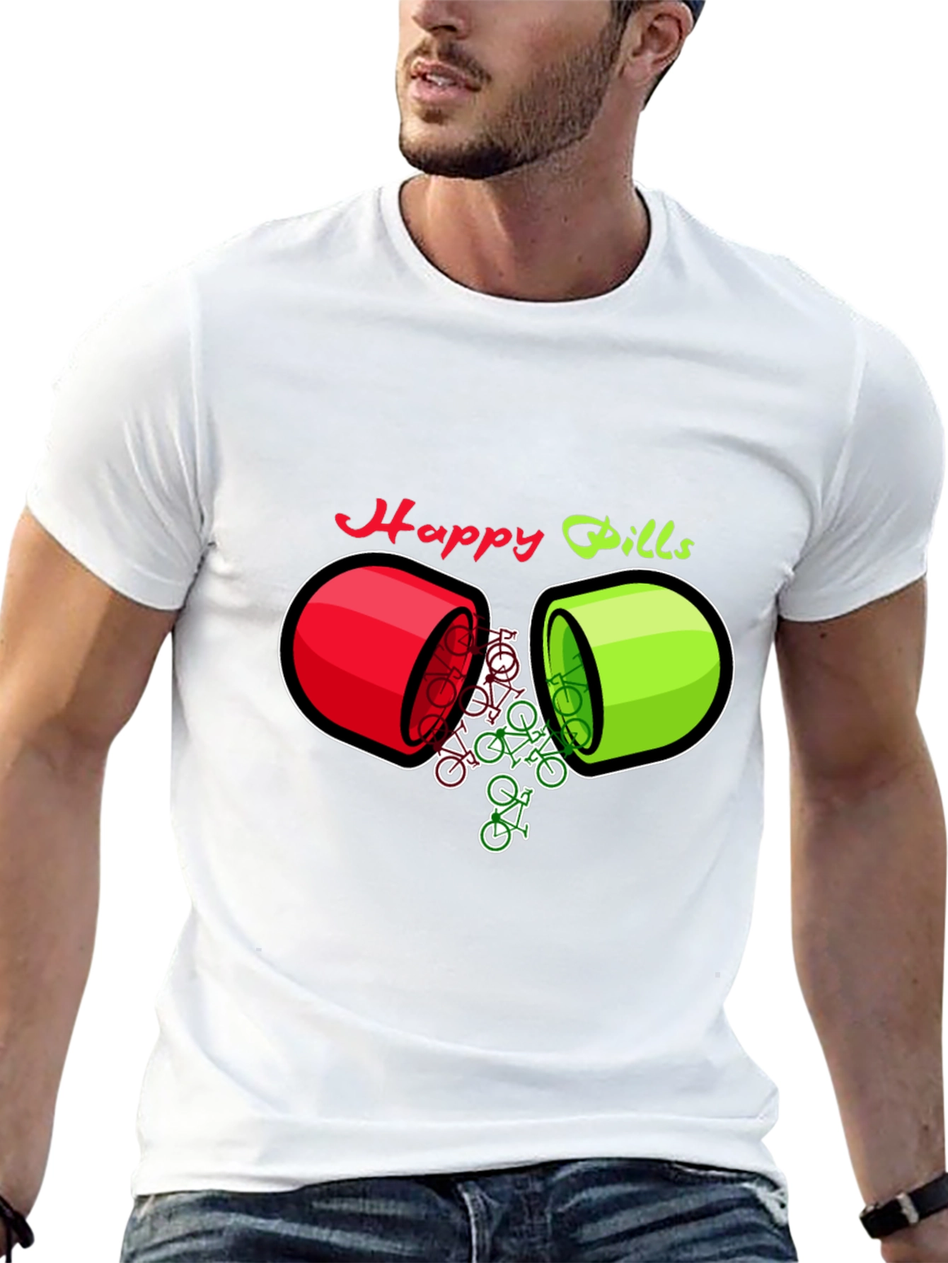 Black Happy Pills Bicycle T-Shirt - Quirky Graphic Tee view 13