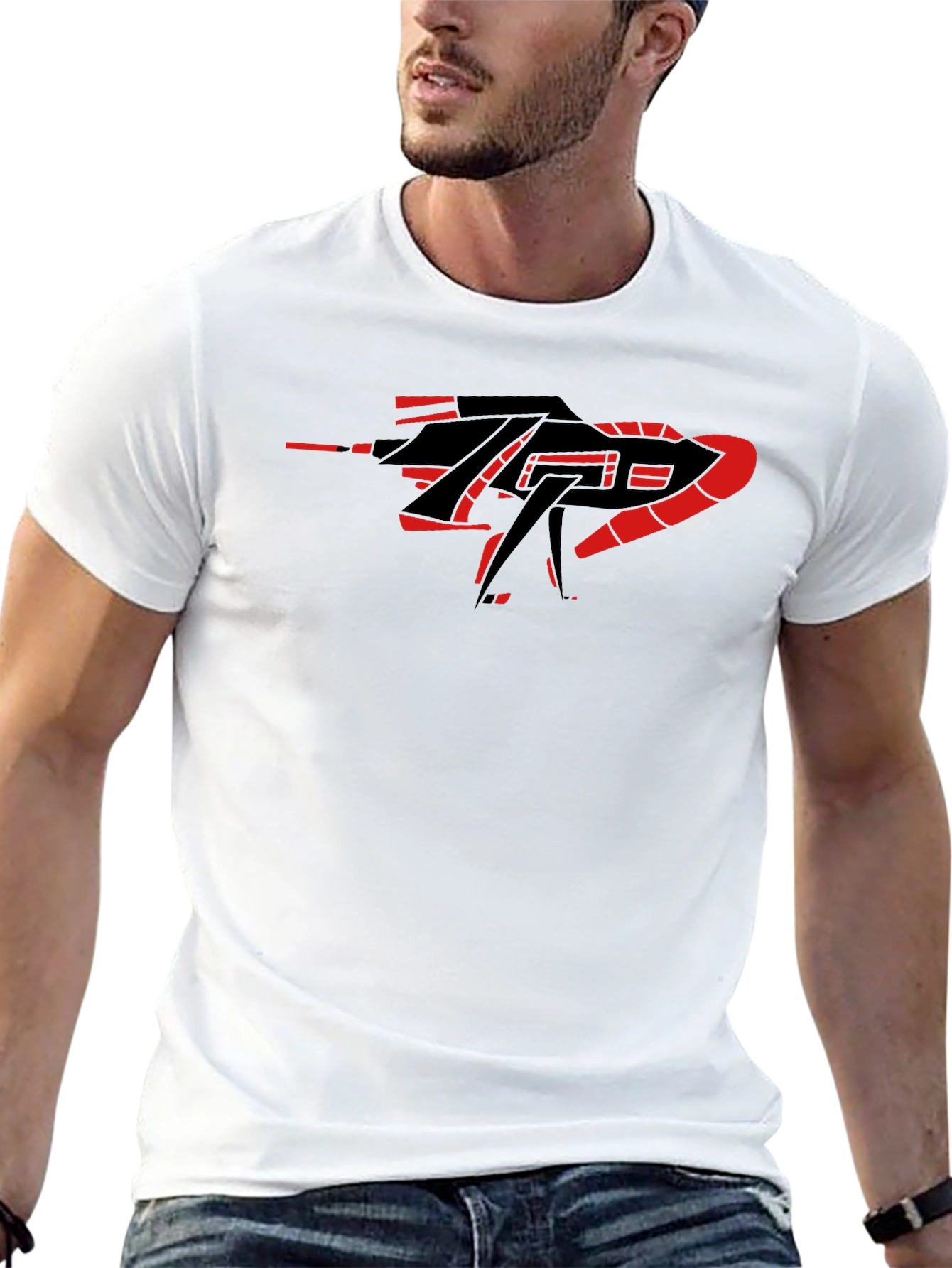 Black Edgy Graphic Tee - Black with Bold Red Accents view 13