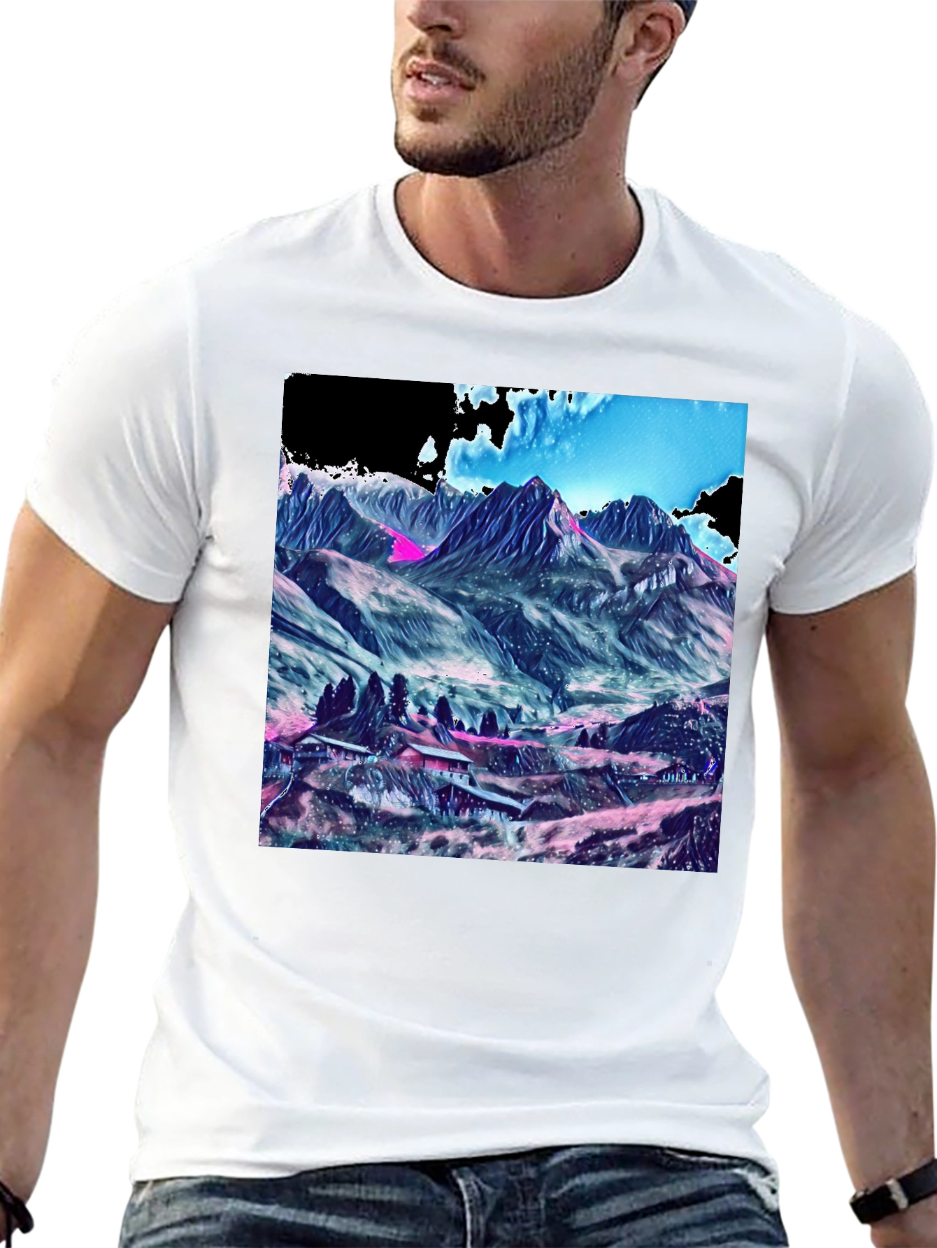 Black Mountains Graphic Tee - Stylish Black Cotton T-Shirt view 13