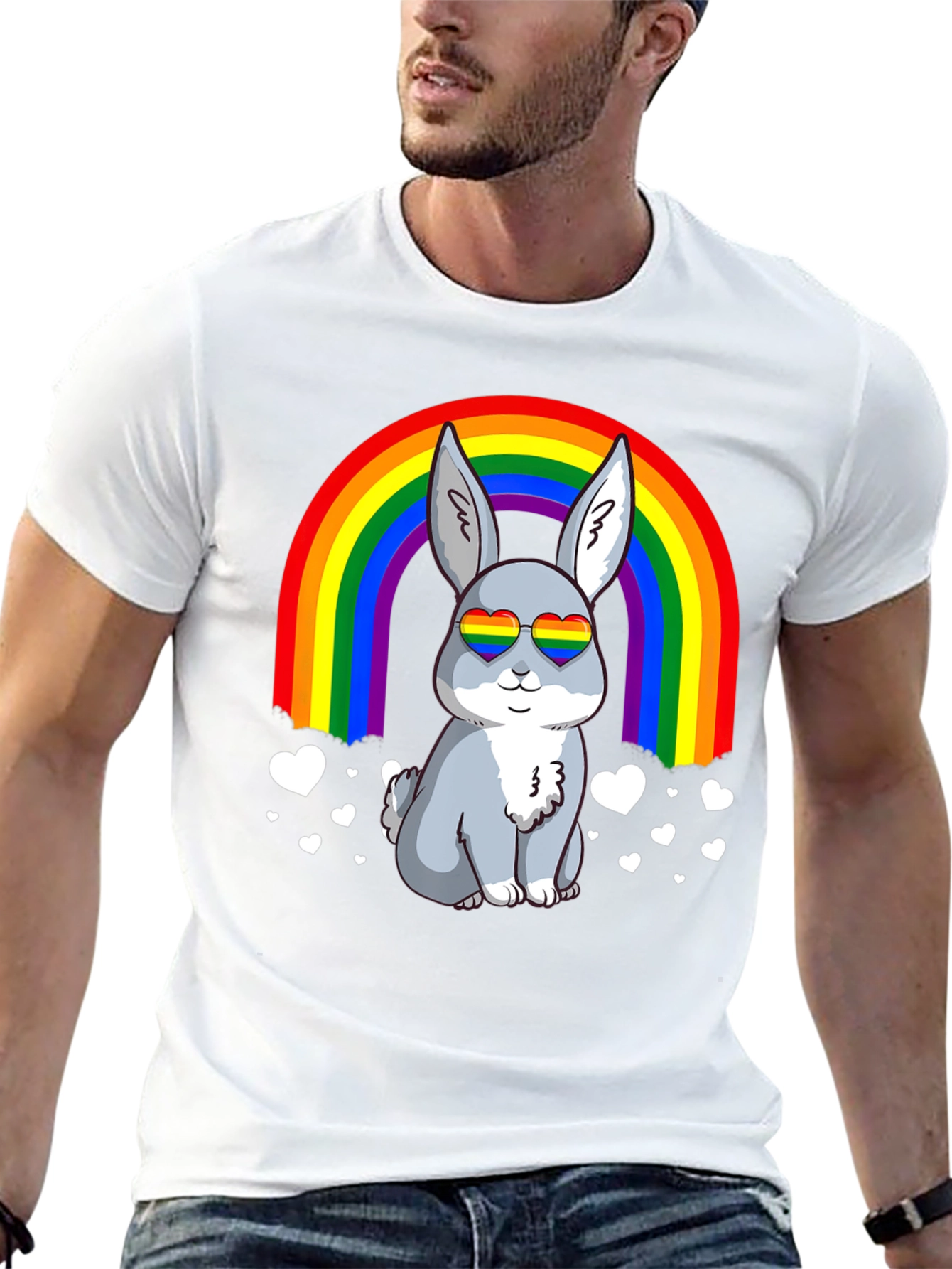Black Rainbow Bunny Pride T-Shirt view 13