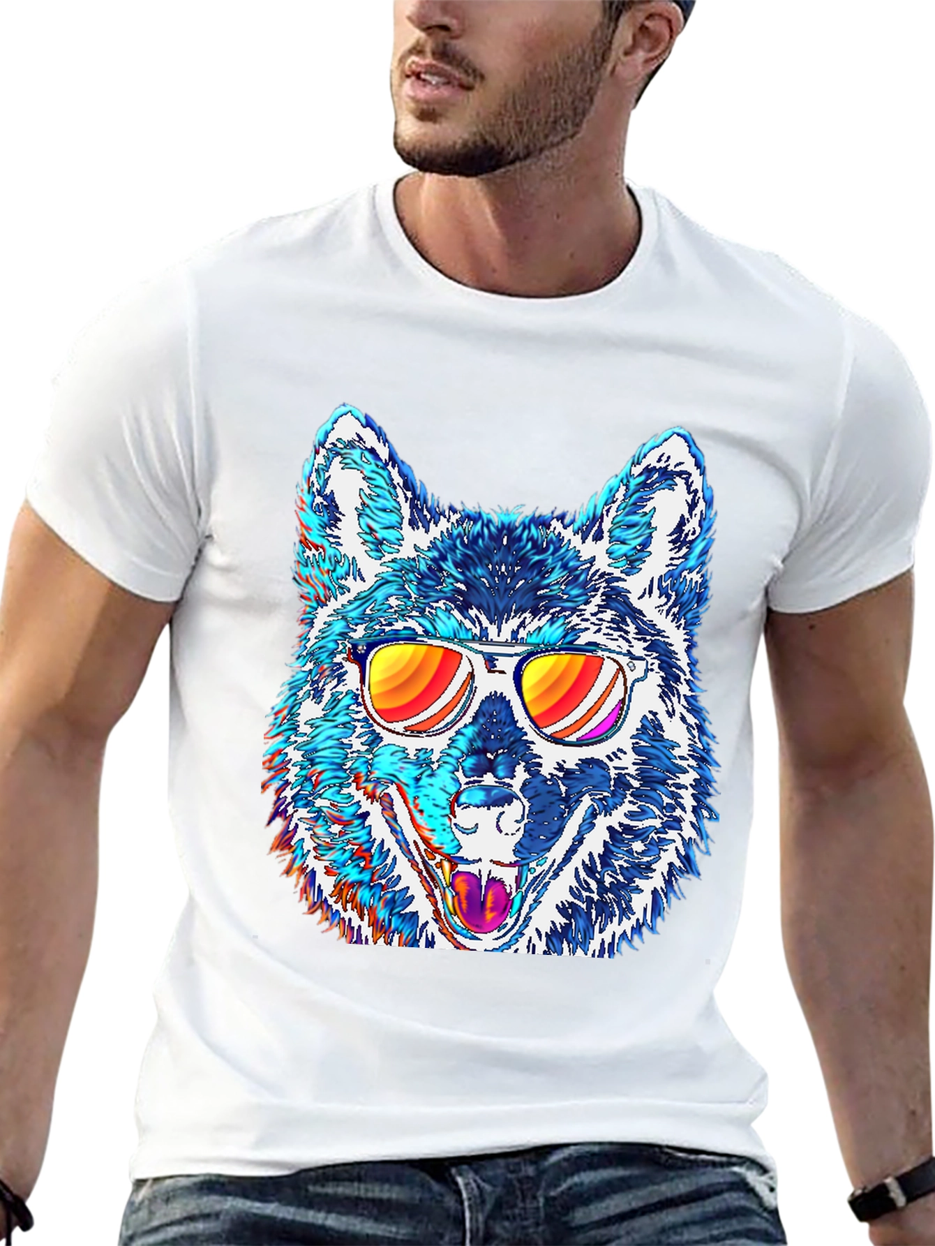 Black Cool Wolf Graphic Tee view 13