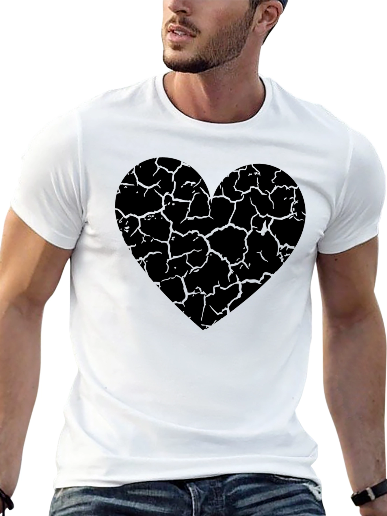 Black Cracked Heart Graphic Tee - Stylish Black Cotton T-Shirt view 13