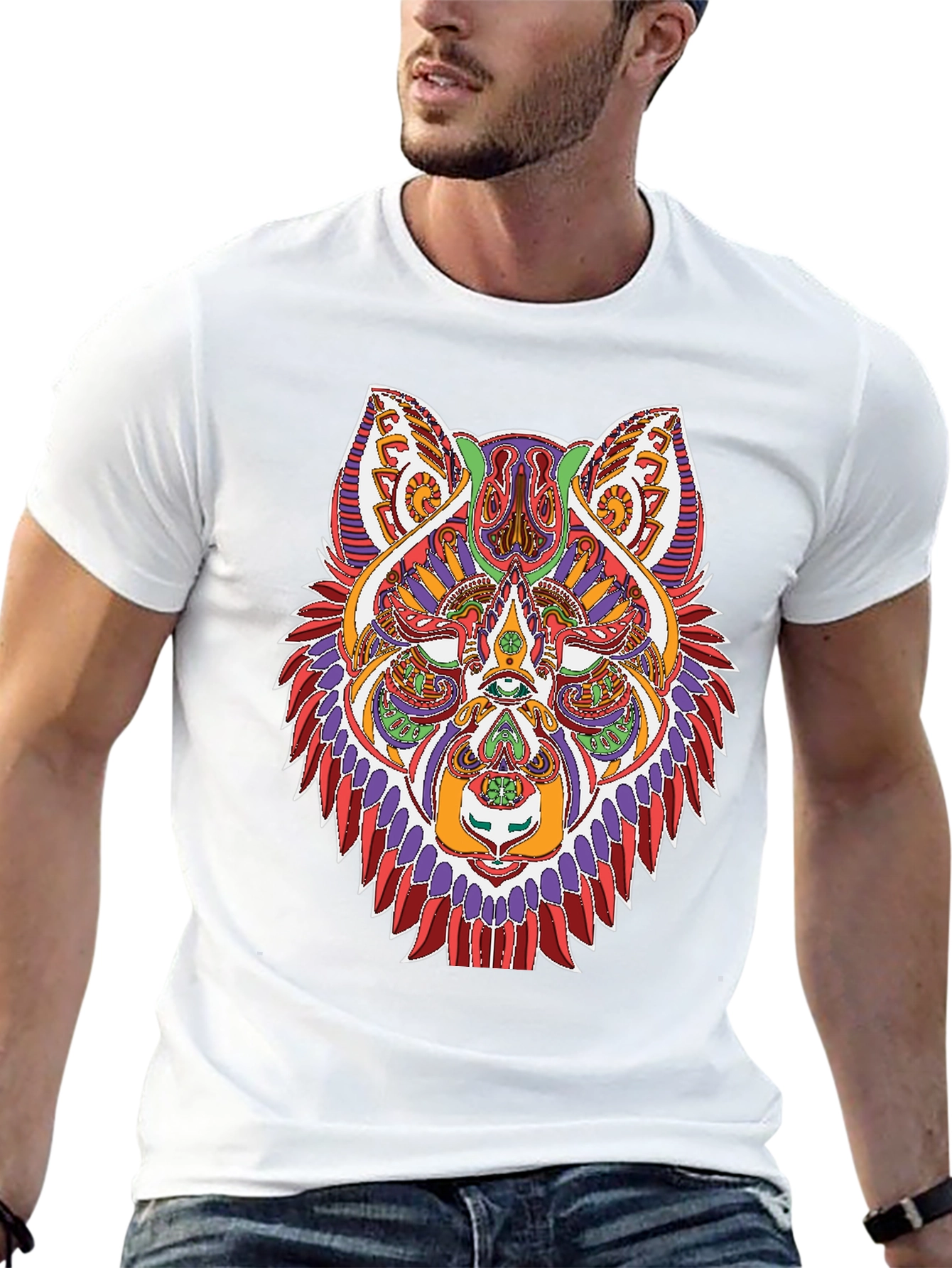 Black Psychedelic Wolf Graphic Tee - Black Unisex Shirt view 13
