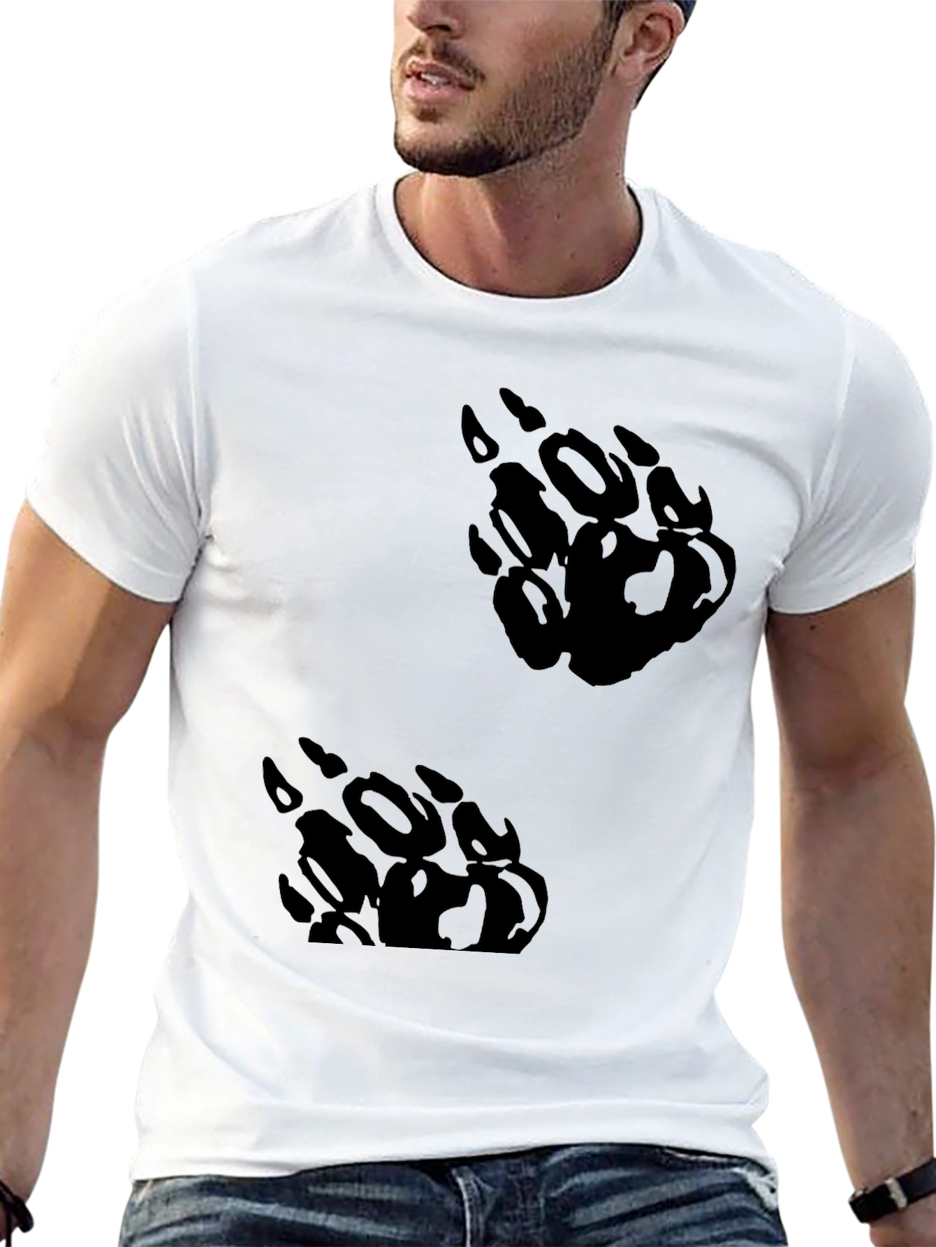 Black Black T-Shirt with Bear Paw Print Design view 13