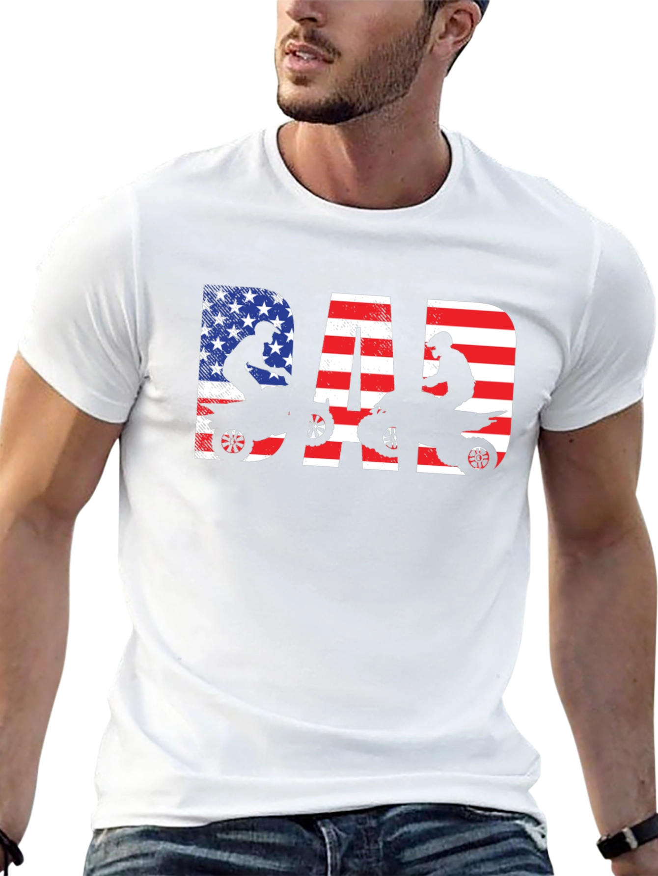 Black Dad ATV Rider American Flag T-Shirt view 13