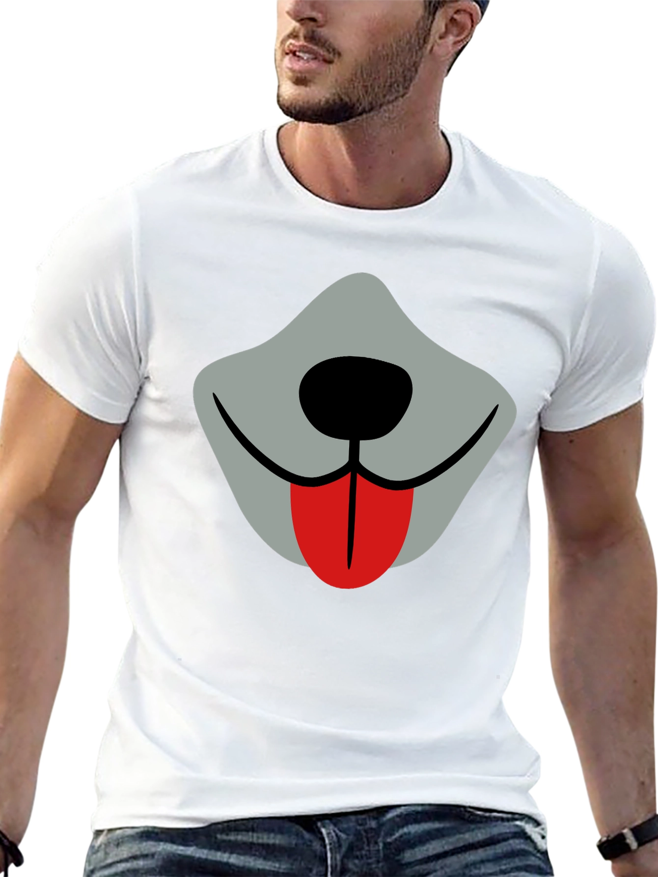 Black Funny Dog Face Graphic Tee - Black Crew Neck view 13