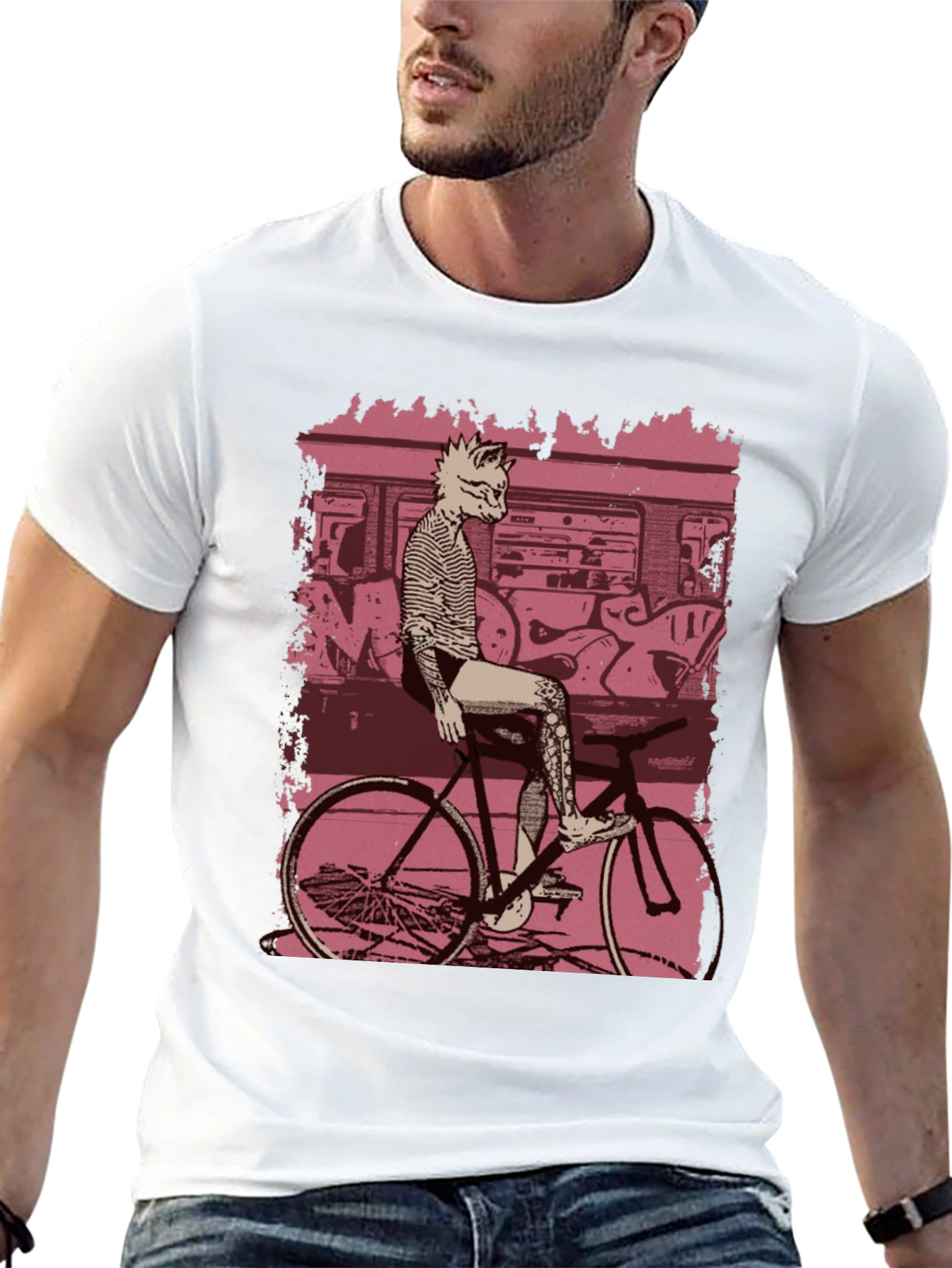 Black Urban Cat Biker T-Shirt - Street Style Tee view 13