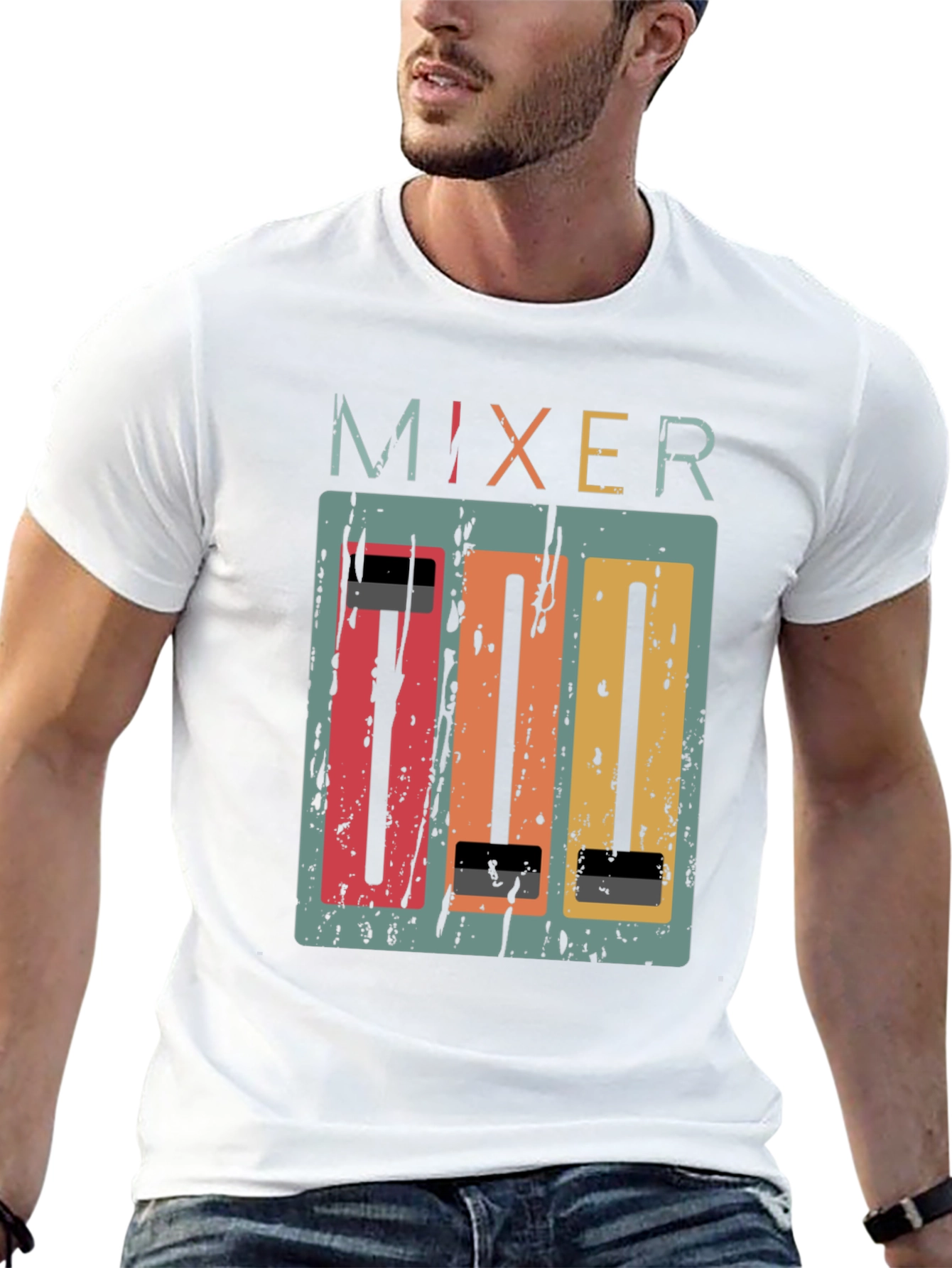 Black Retro Mixer Graphic Tee - Music Lover's T-Shirt view 13