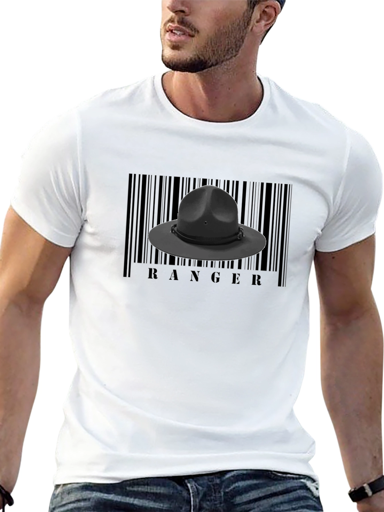 Black Ranger Hat Barcode T-Shirt - Unisex view 13