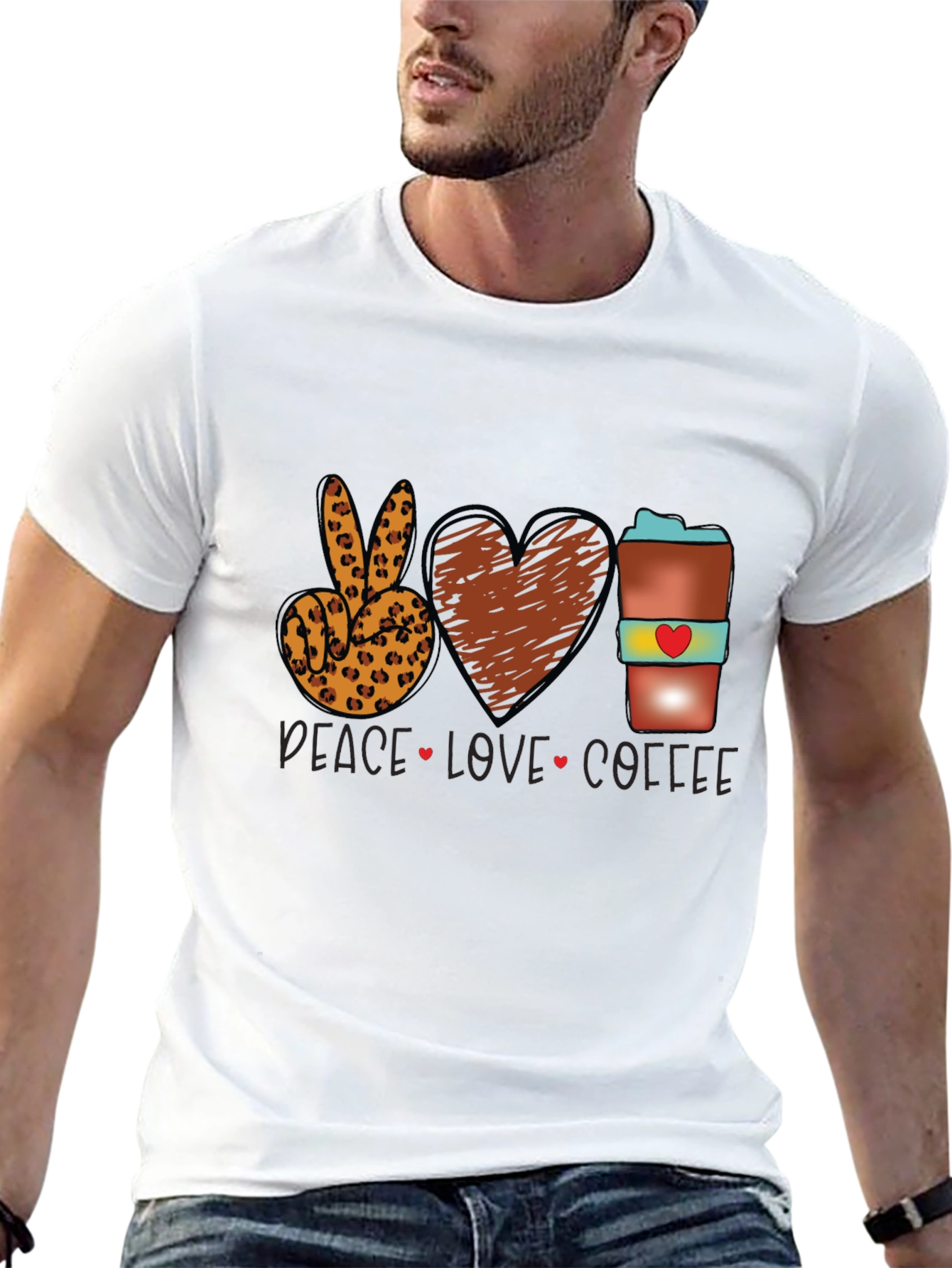Black Peace Love Coffee T-Shirt Leopard Print view 13