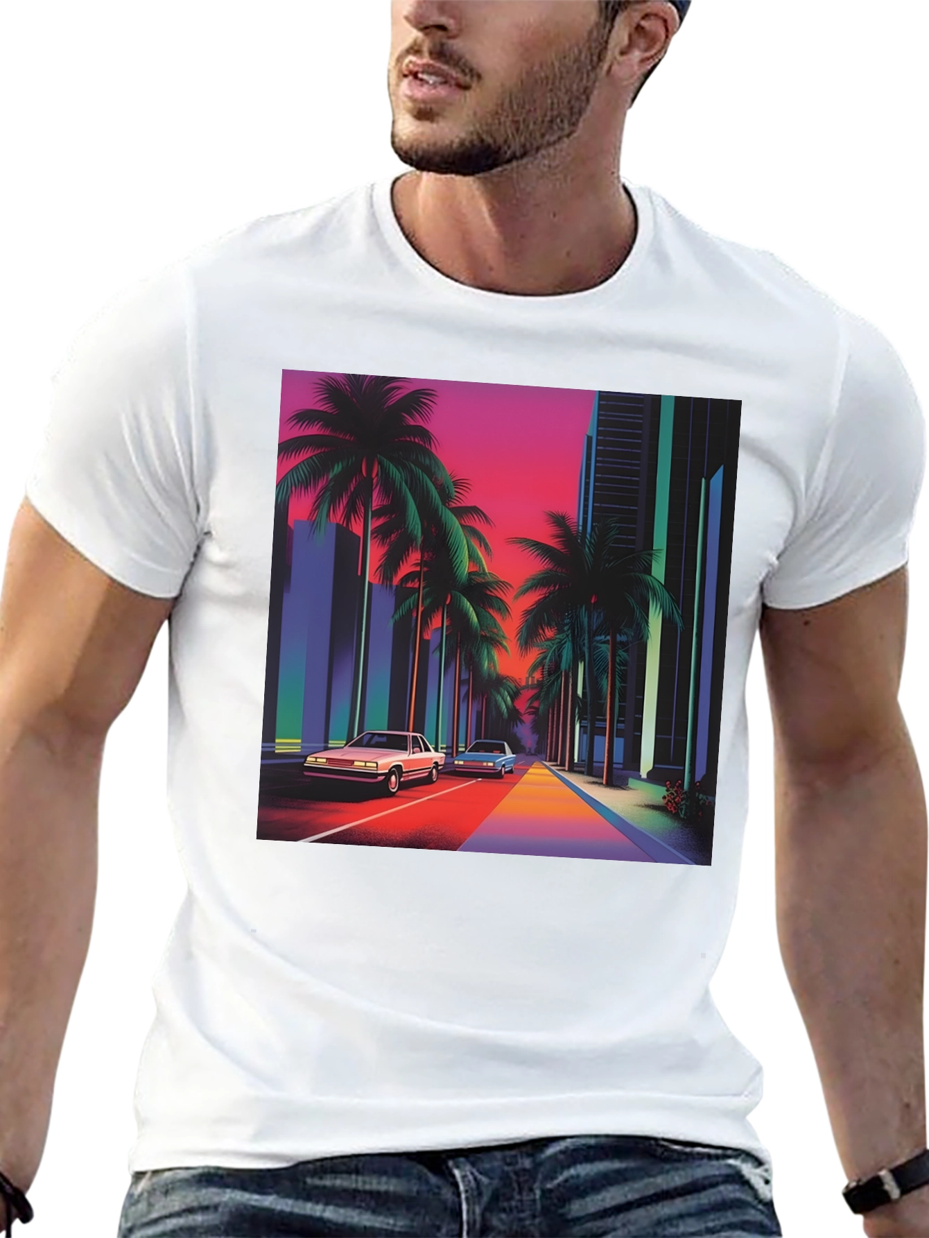 Black Retro 80s Synthwave T-Shirt view 13