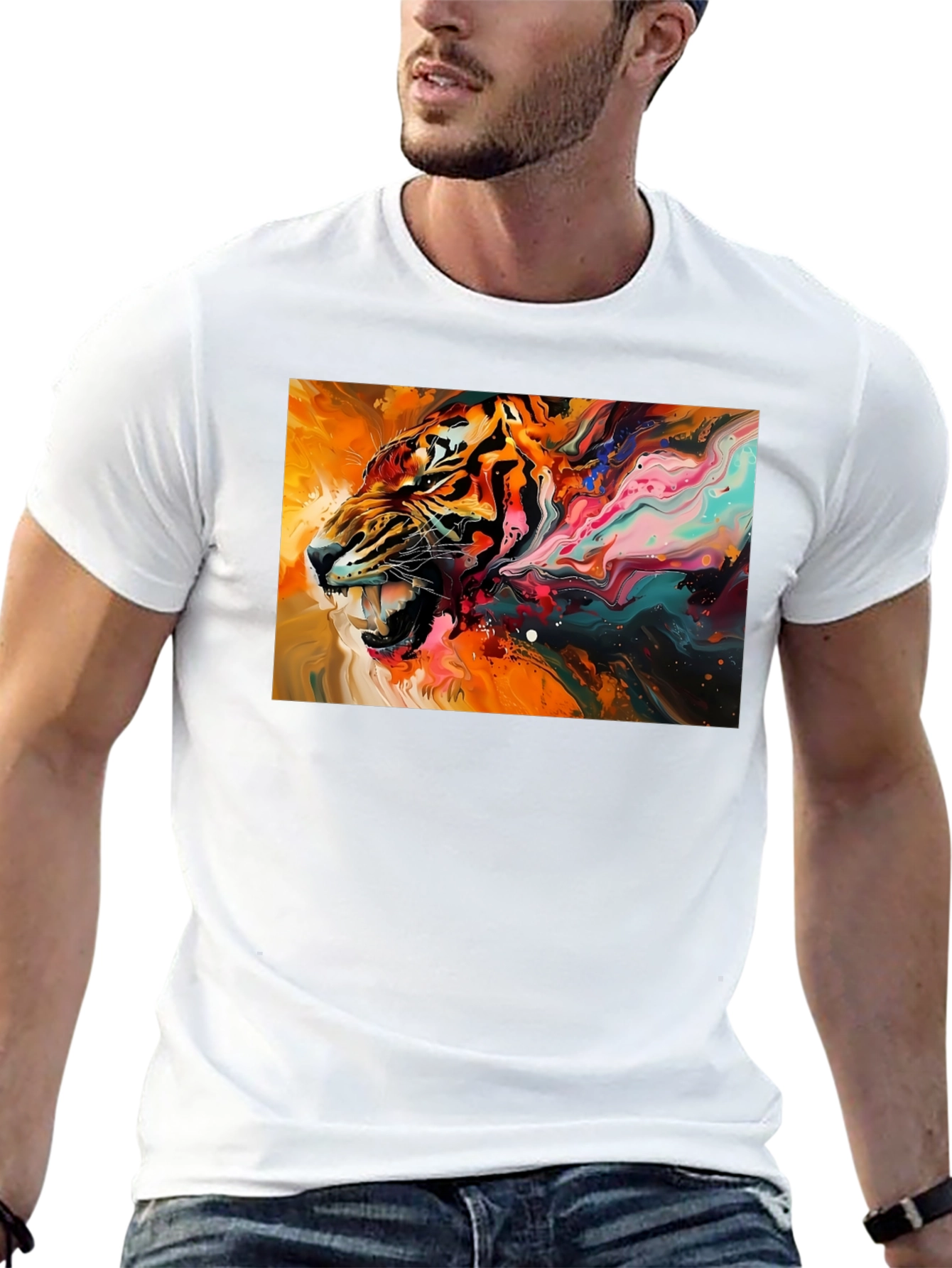 Black Roaring Tiger Graphic Black T-Shirt view 13