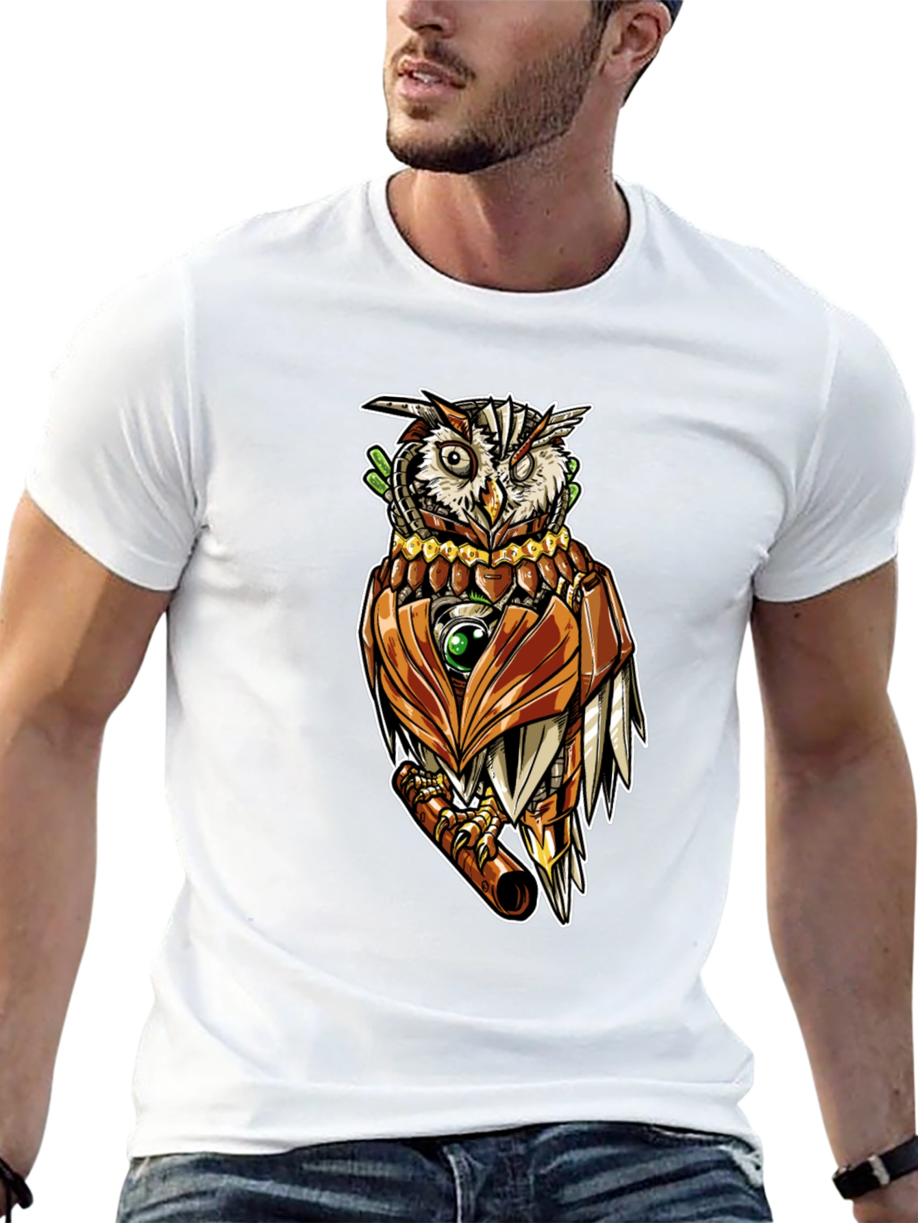 Black Steampunk Owl Graphic Tee - Unique Design view 13