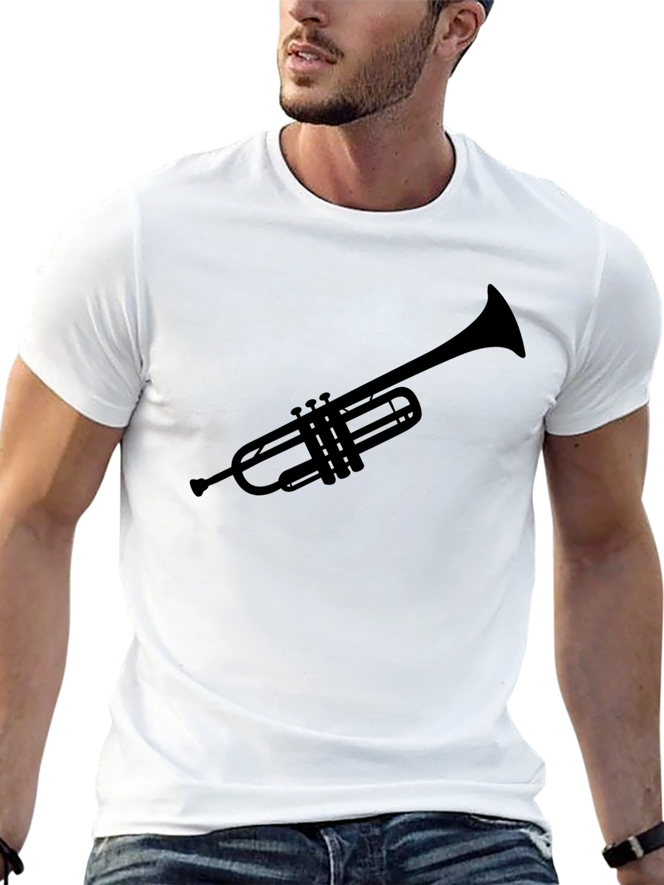 Black Trumpet Silhouette Tee - Musician's Black T-Shirt view 13