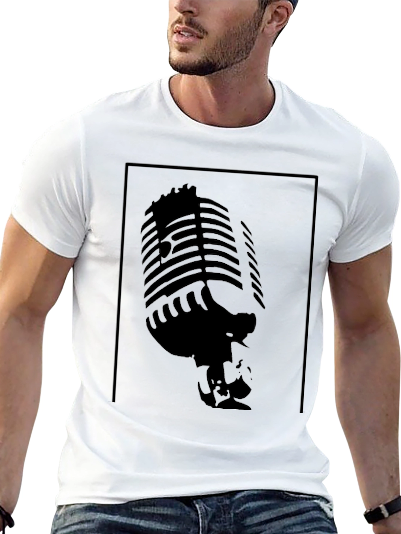 Black Vintage Microphone Graphic Tee - Retro Style view 13