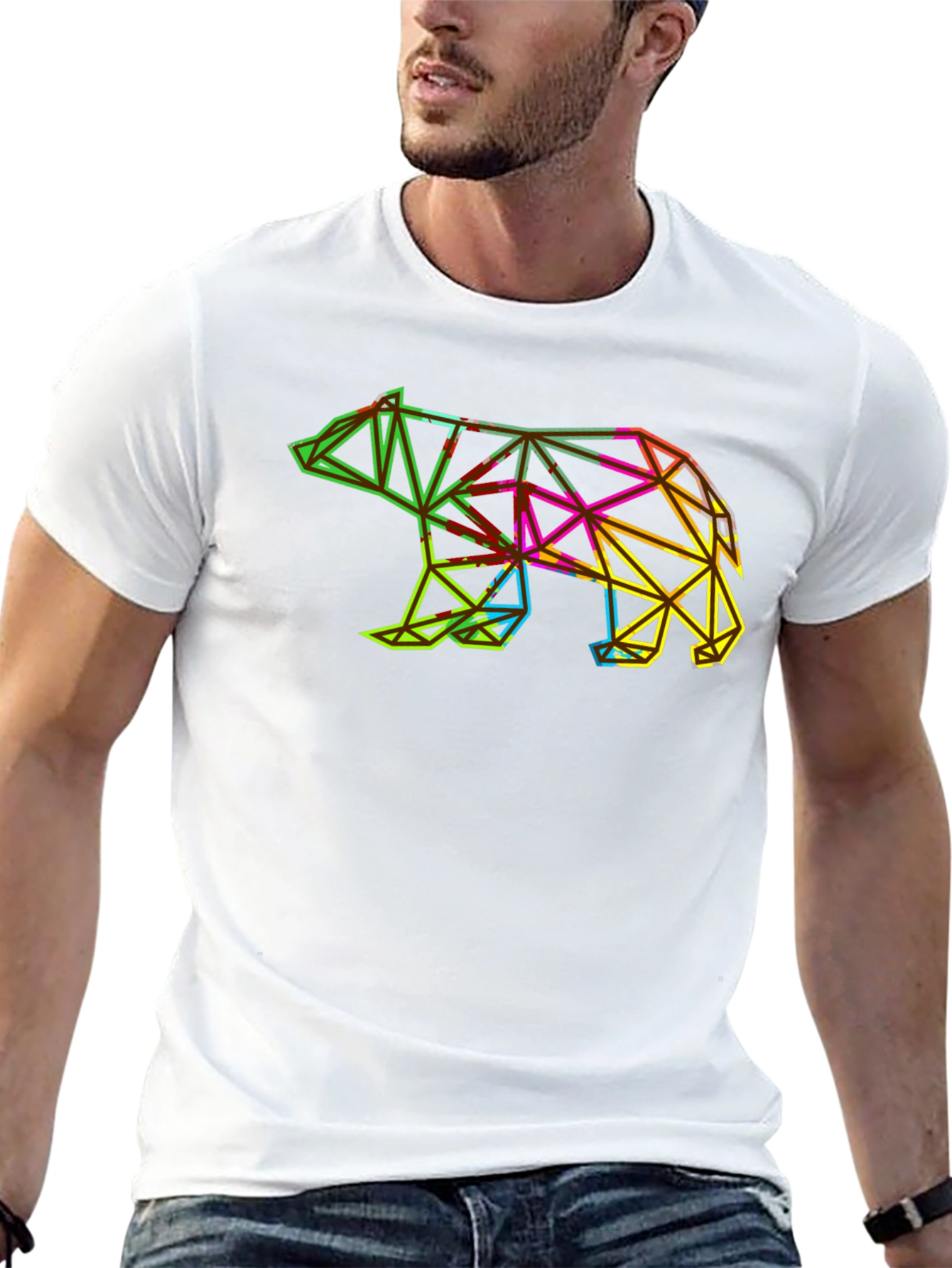 Black Geometric Bear Graphic Tee - Modern Men's T-Shirt view 13