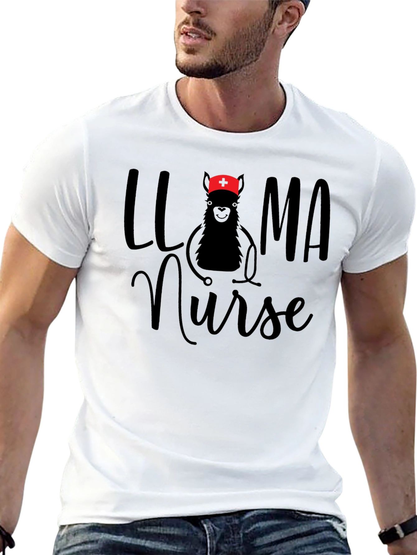 Black Llama Nurse T-Shirt, Funny Graphic Tee view 13