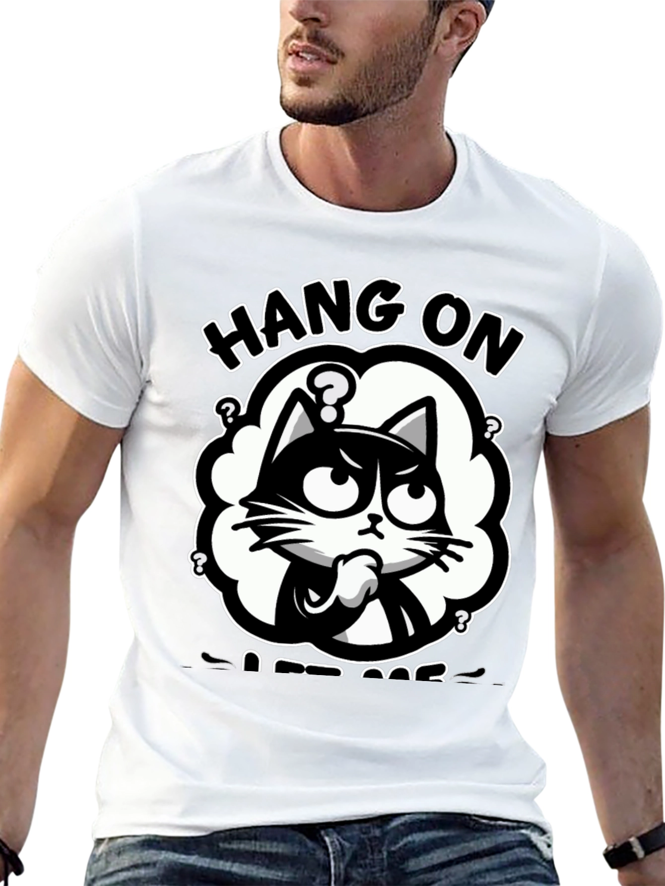Black Hang On Let Me Overthink Cat T-Shirt view 13