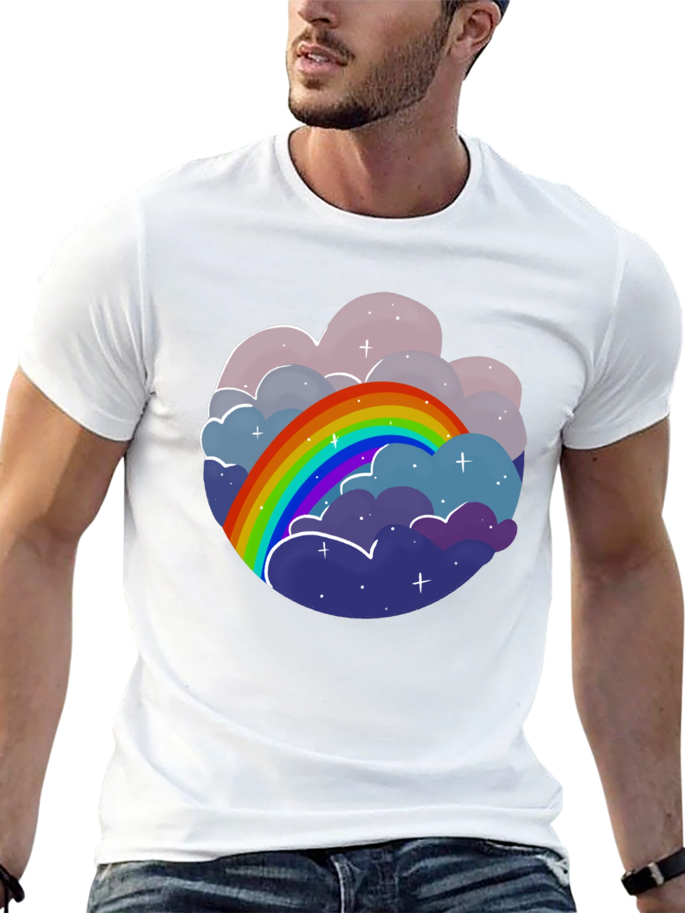 Black Rainbow Cloud Graphic Tee - Unisex Cotton T-Shirt view 13