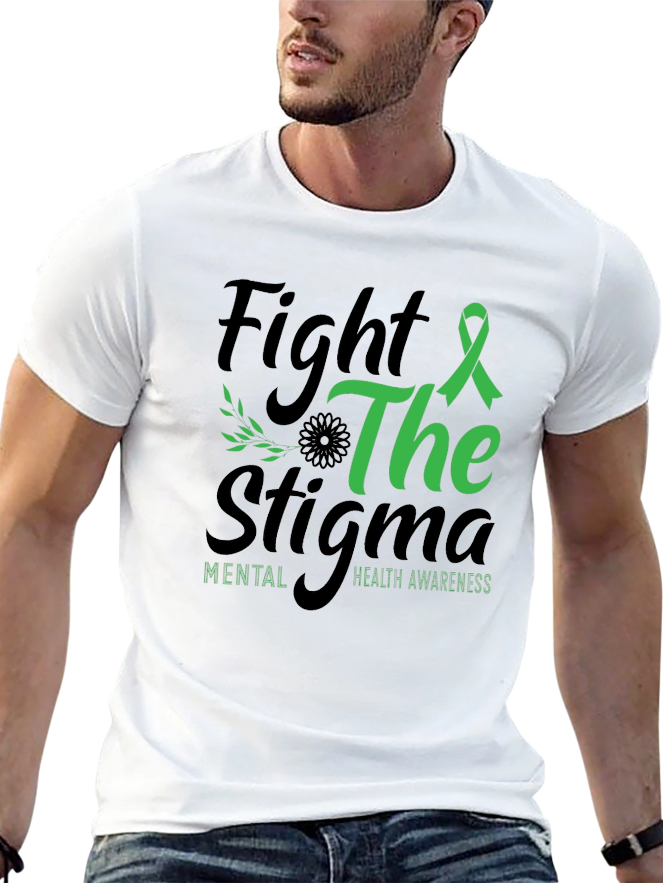 Black Fight the Stigma Mental Health Awareness T-Shirt view 13