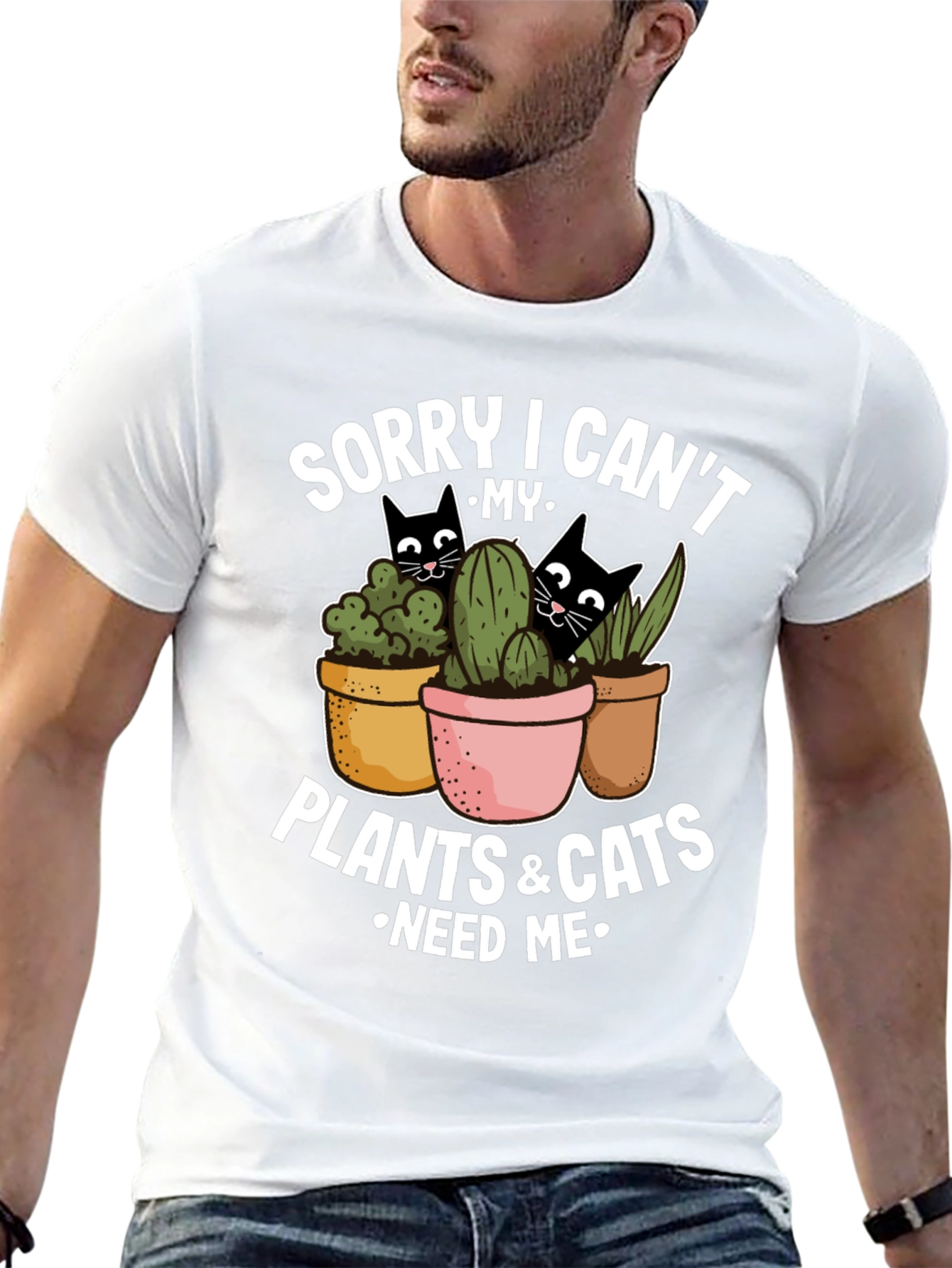 Black Plant & Cat Lover T-Shirt: Sorry I Can't view 13