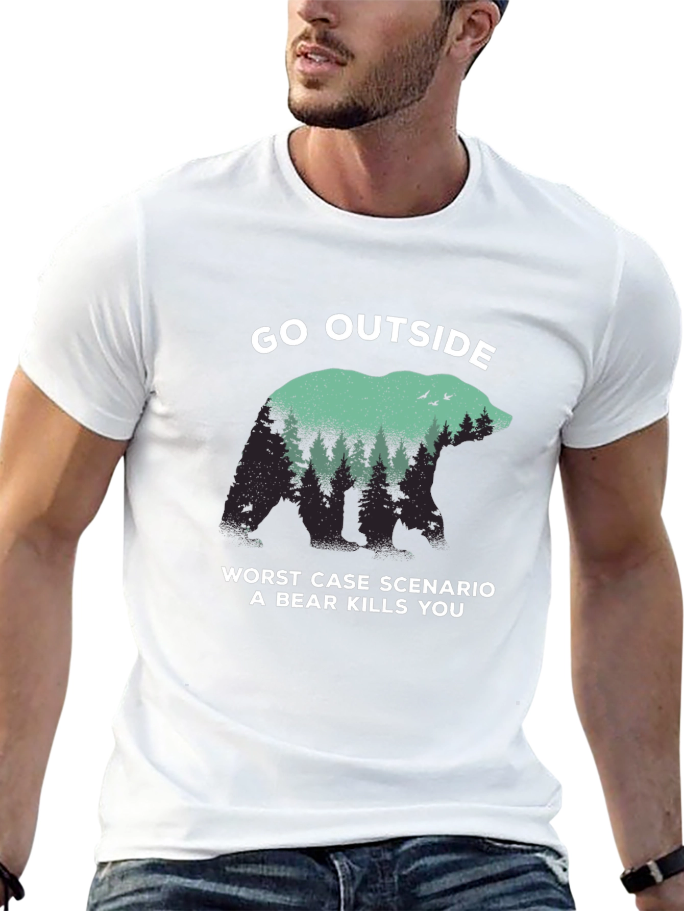Black Go Outside Bear Graphic T-Shirt view 13