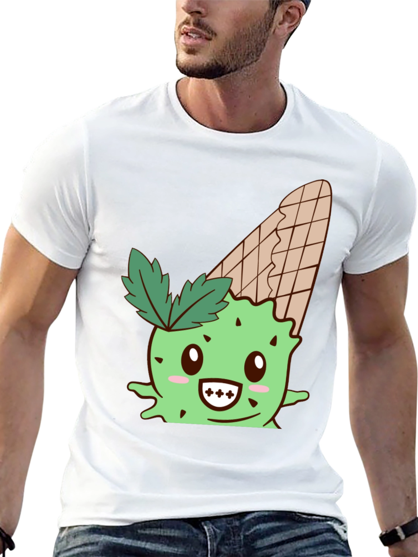 Black Cute Ice Cream Cactus Graphic Tee - Black view 13