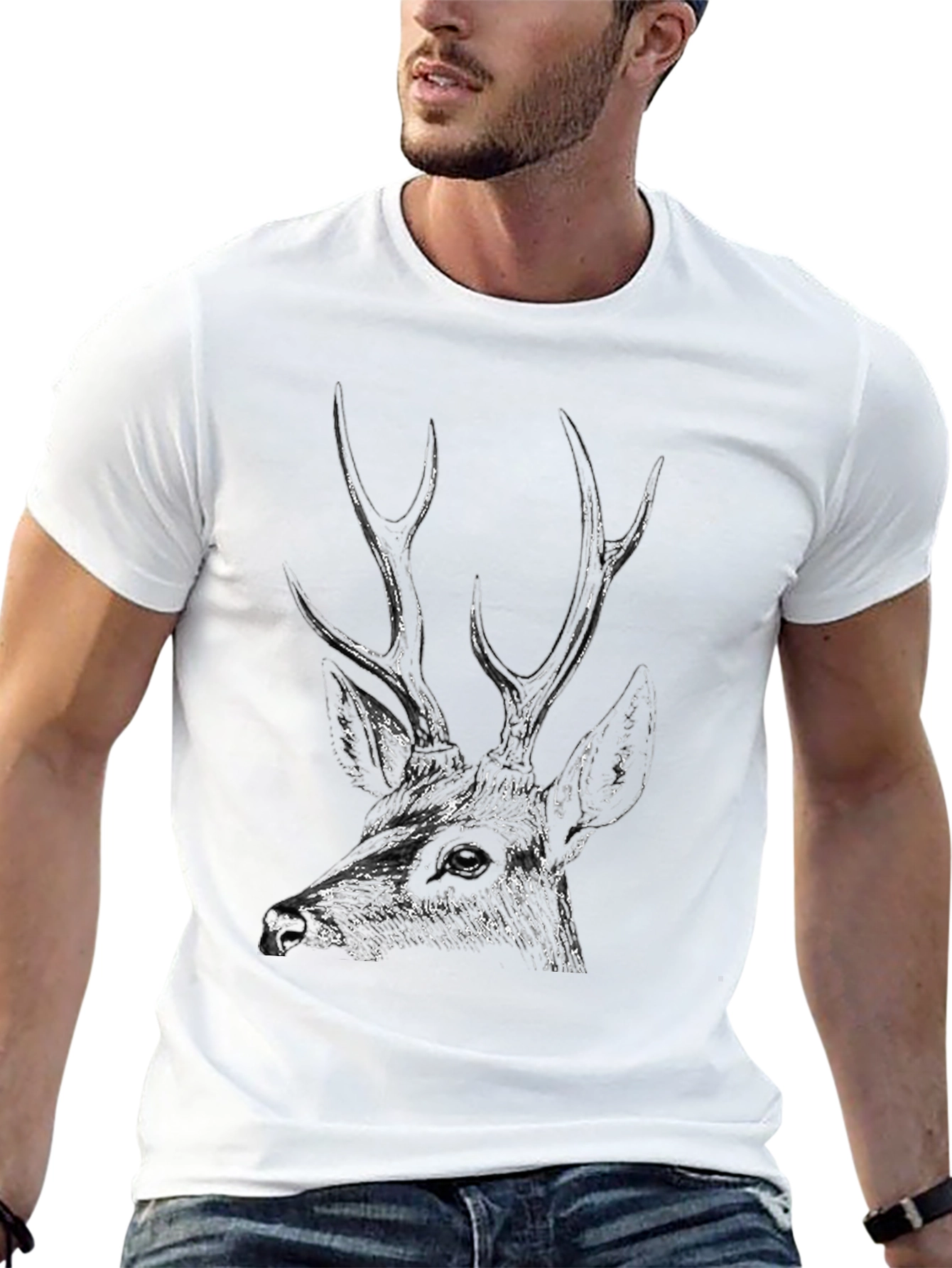 Black Men's Black Deer Graphic Tee - Stylish & Unique Design view 13