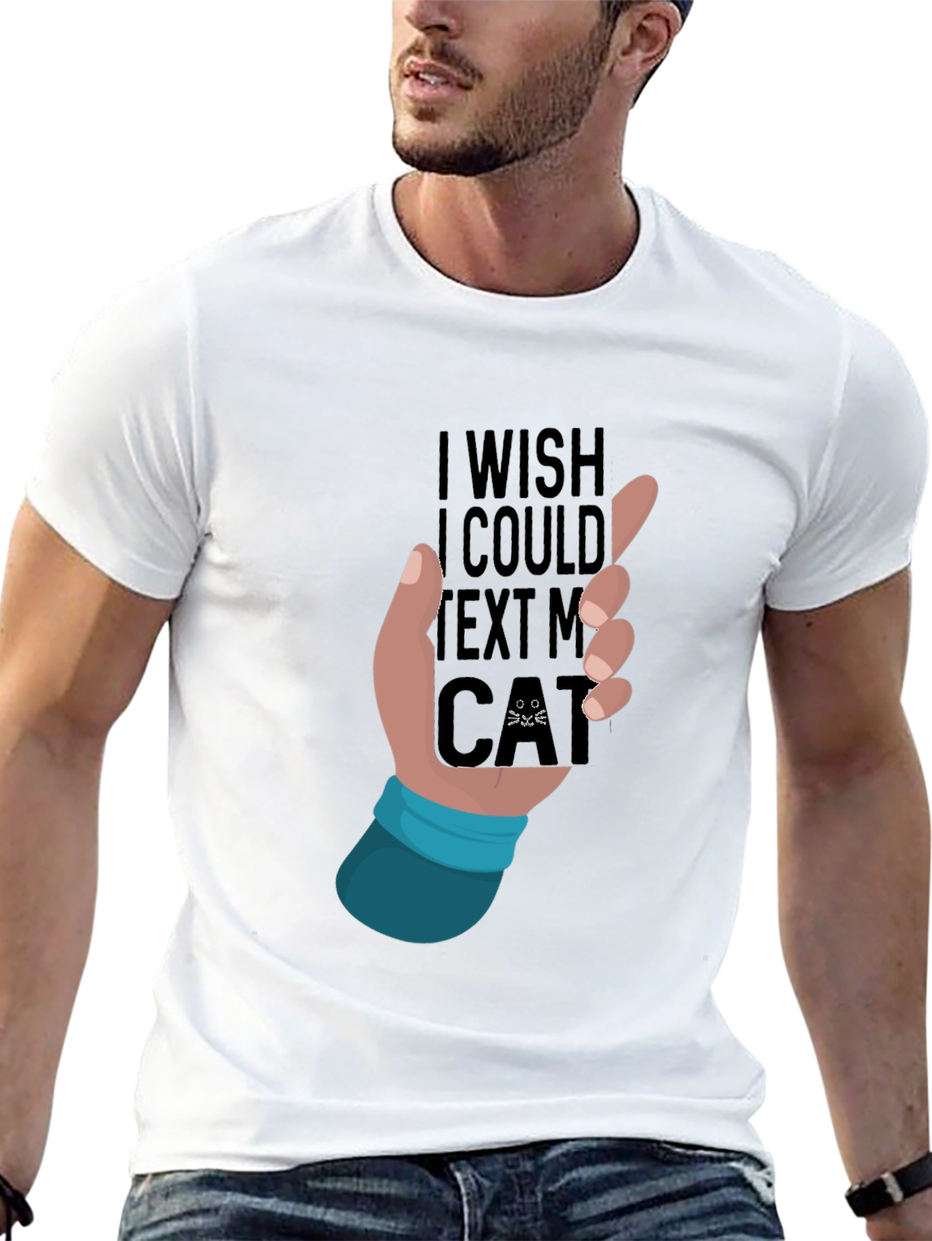 Black I Wish I Could Text My Cat T-Shirt view 13