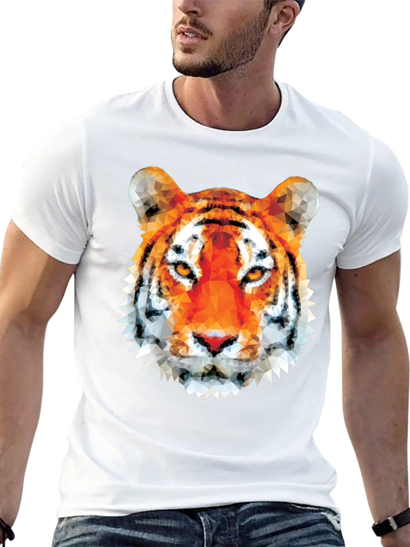 Black Geometric Tiger Graphic Tee - Modern Animal Print view 13
