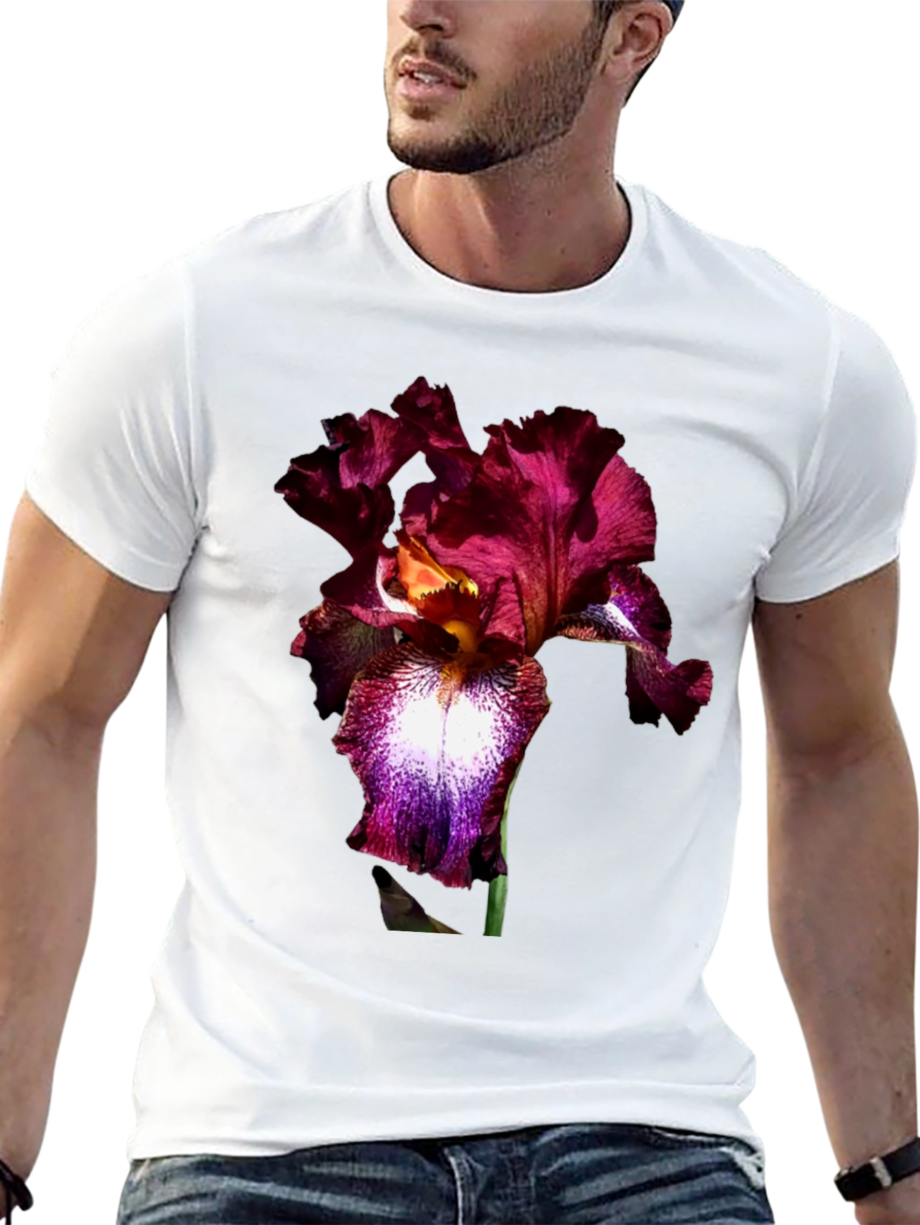 Black Floral Iris Print Black T-Shirt view 13