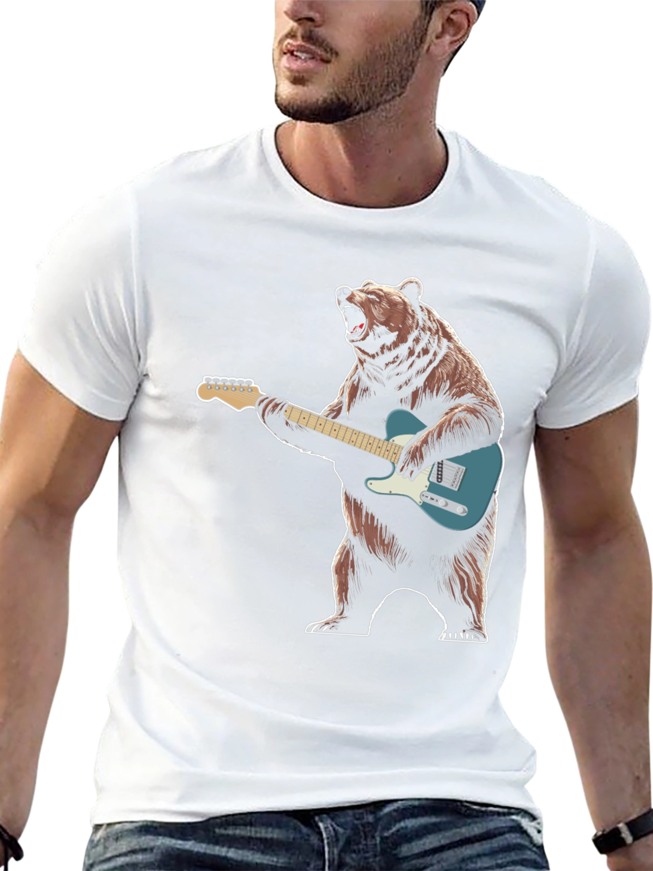 Black Bear Playing Guitar Graphic T-Shirt view 13