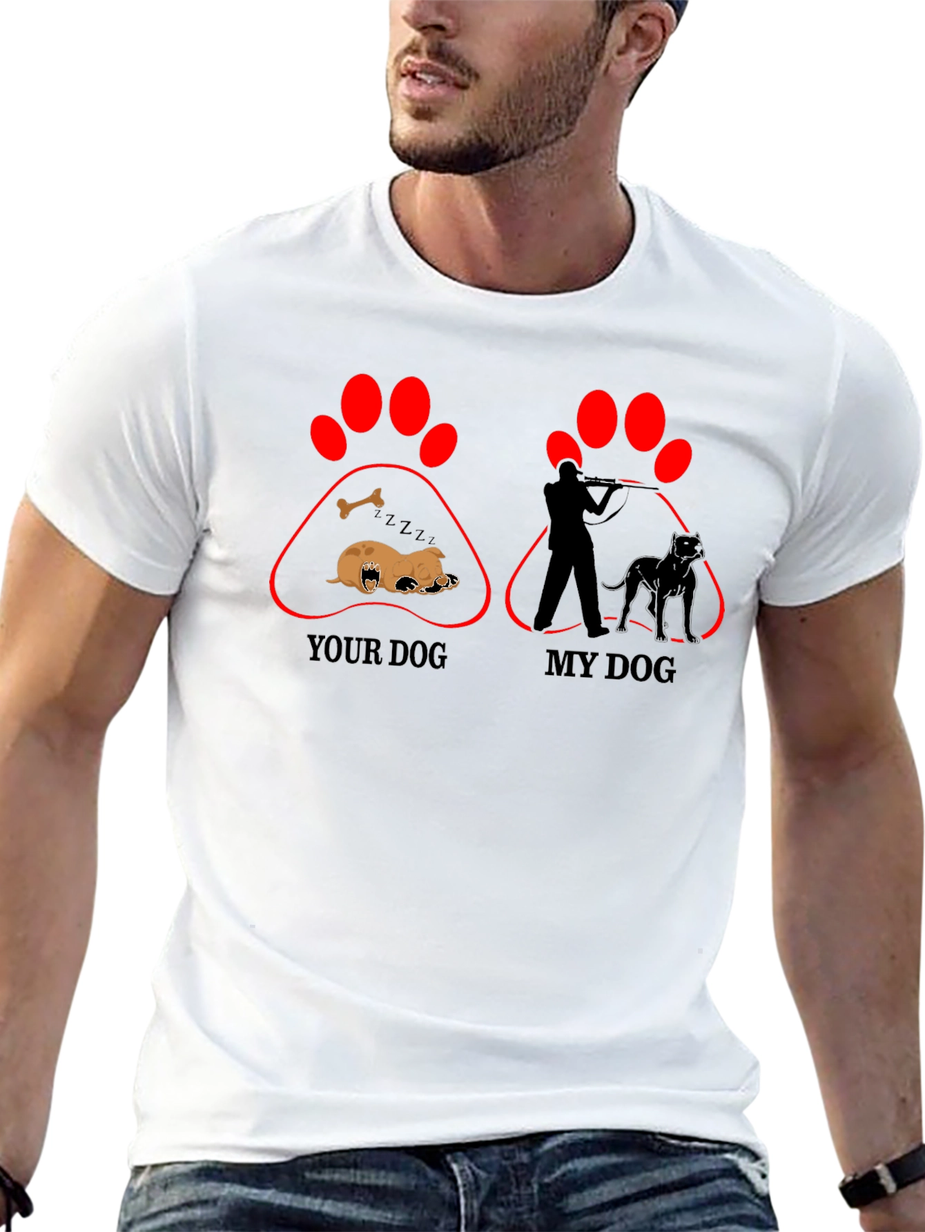 Black Your Dog vs. My Dog Funny Black T-Shirt view 13