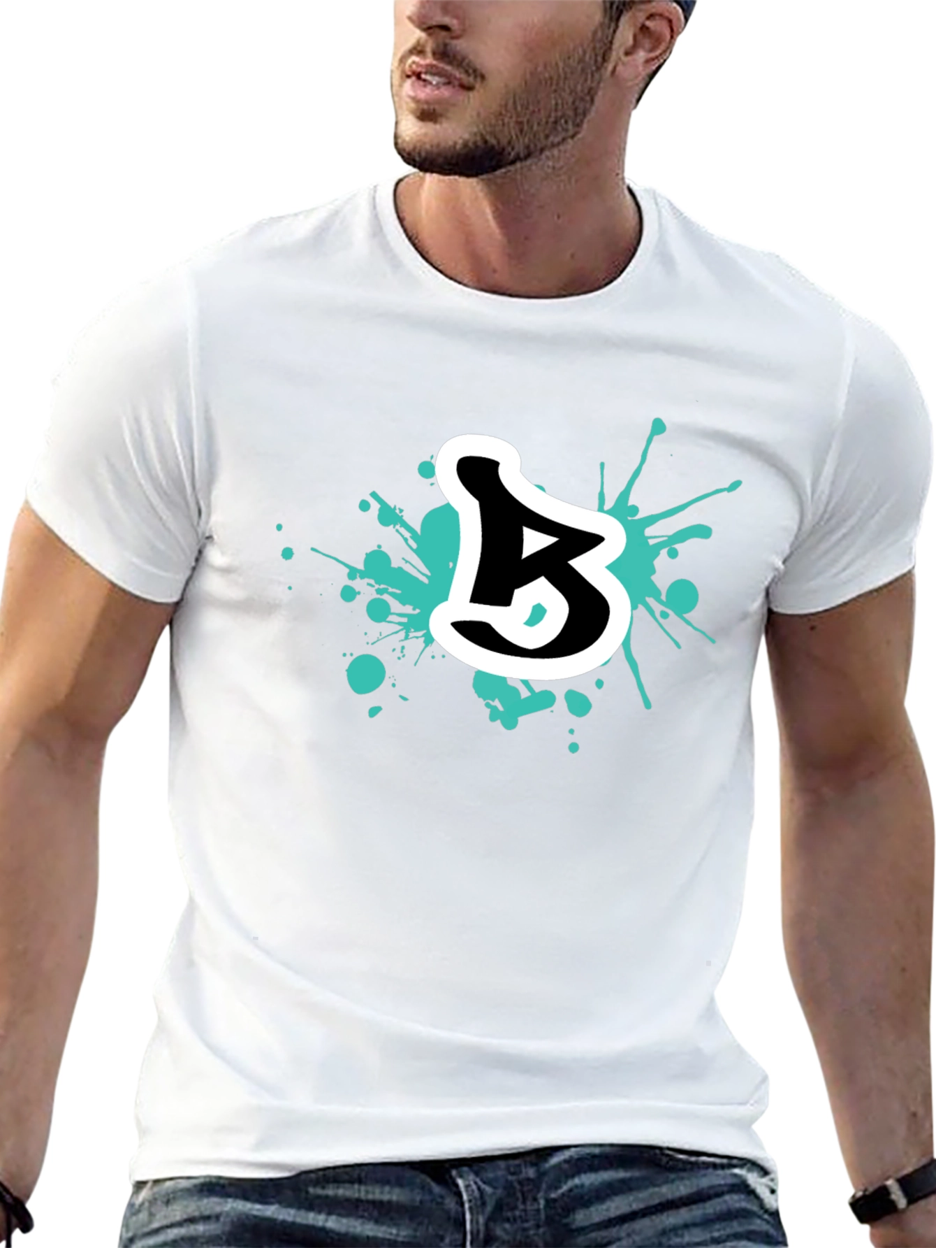 Black Abstract Letter B Graphic Tee - Black Cotton Blend view 13