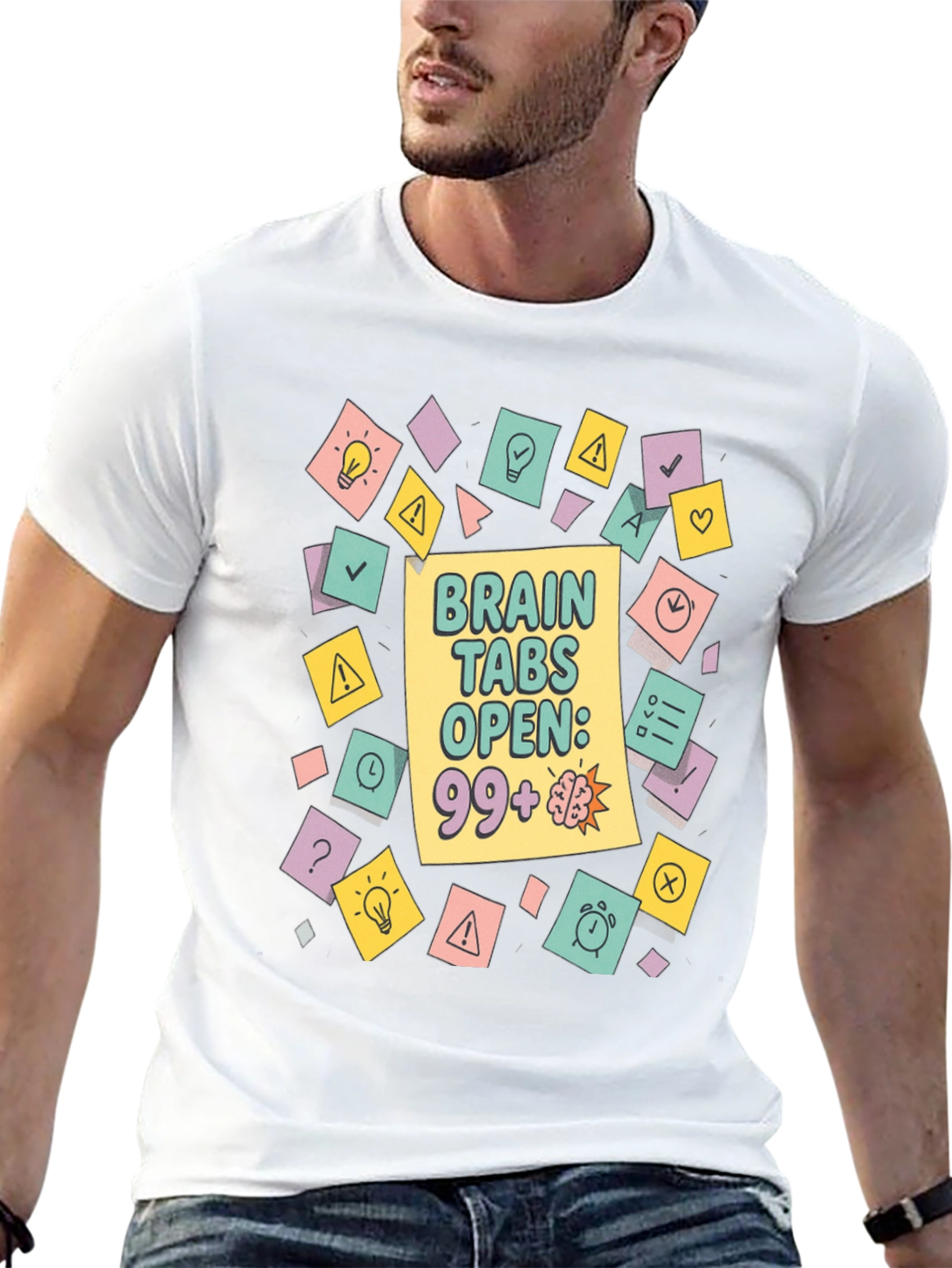 Black Brain Tabs Open T-Shirt - Clever Graphic Tee view 13