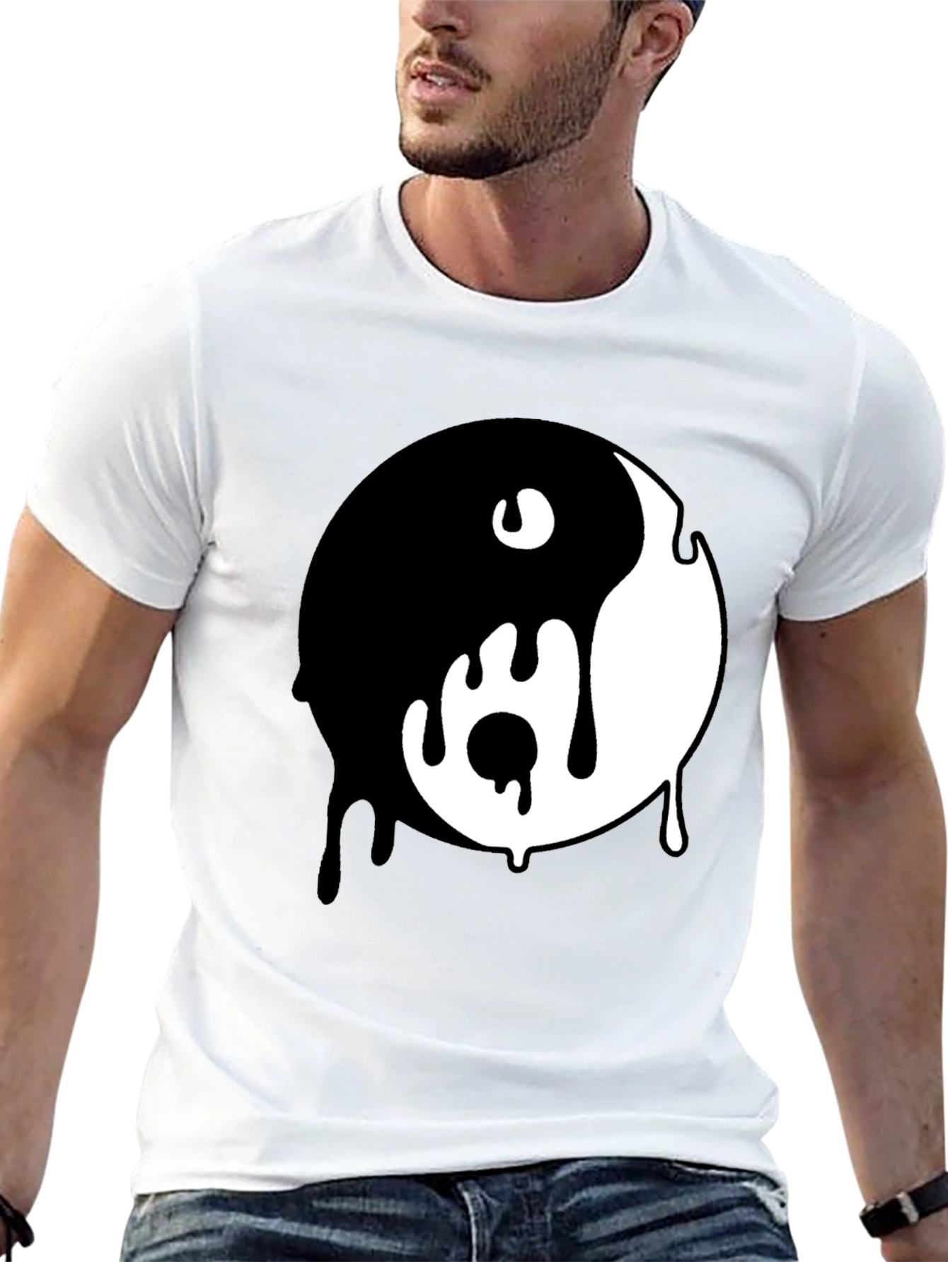 Black Dripping Yin Yang Graphic Tee - Black Cotton Blend view 13