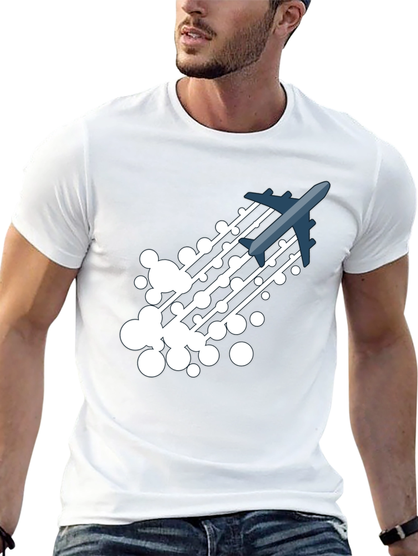 Black Airplane Trail Graphic Tee - Black Cotton Blend Shirt view 13