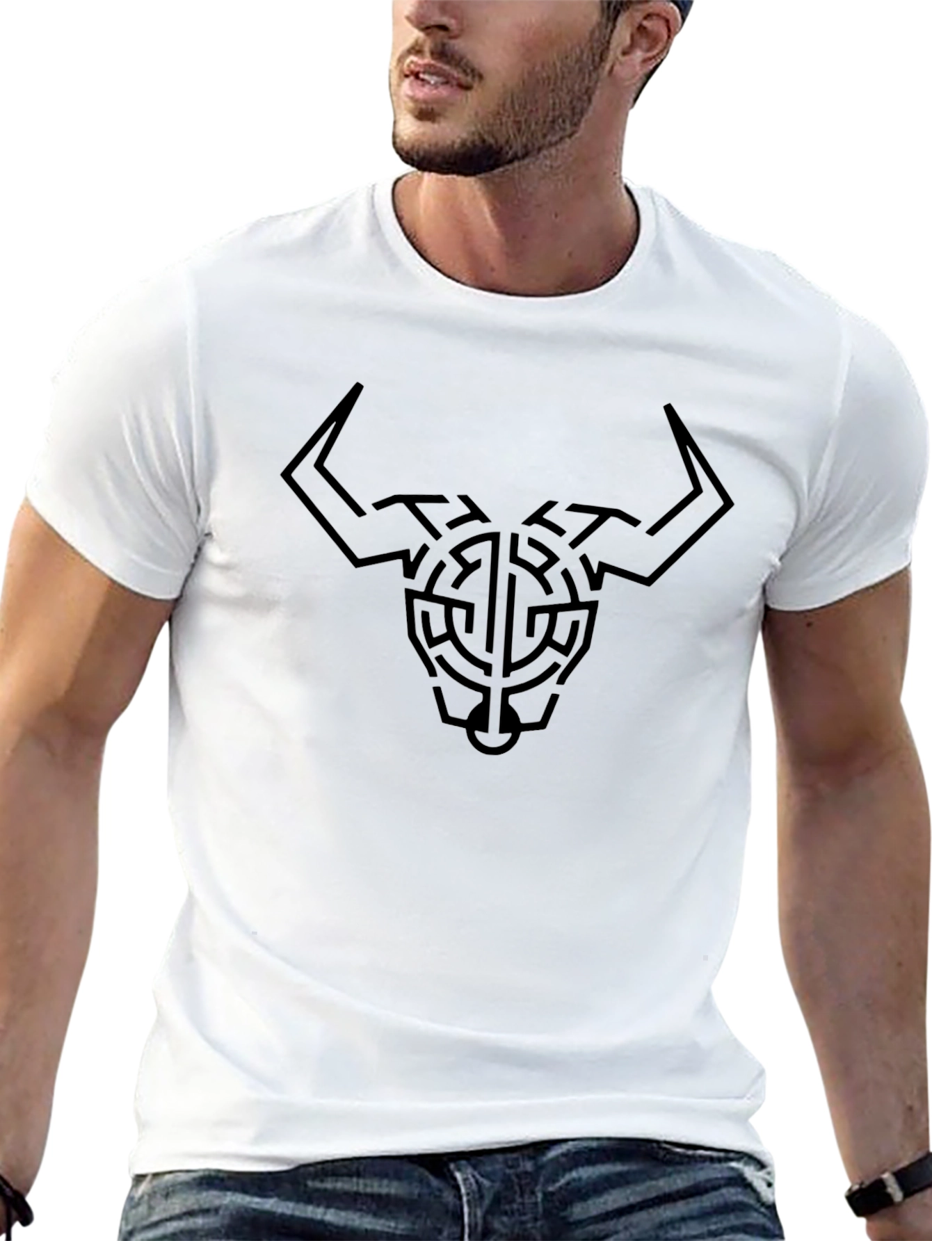 Black Abstract Bull Head T-Shirt - Black view 13