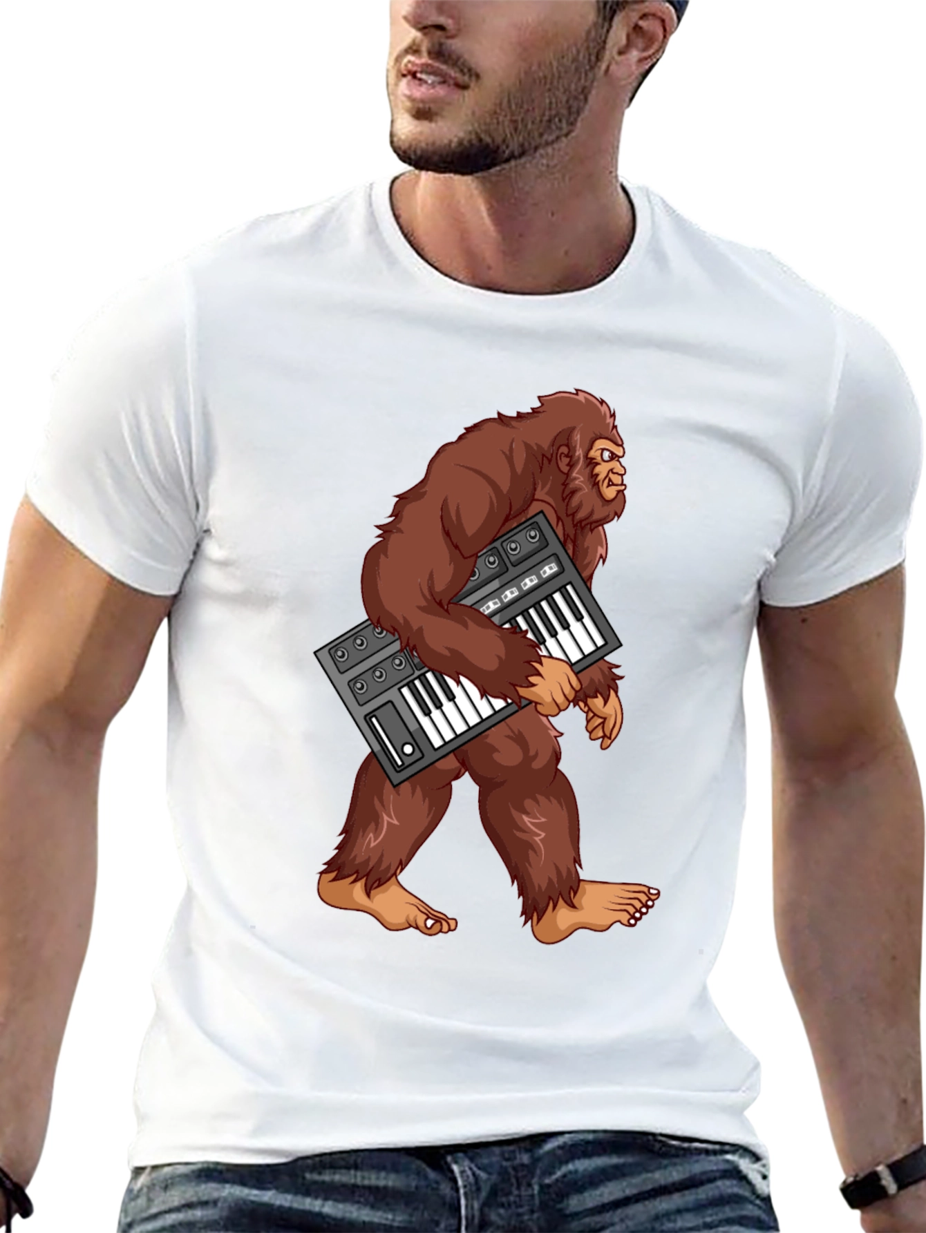 Black Sasquatch Synthesizer T-Shirt - Bigfoot Keyboard Tee view 13