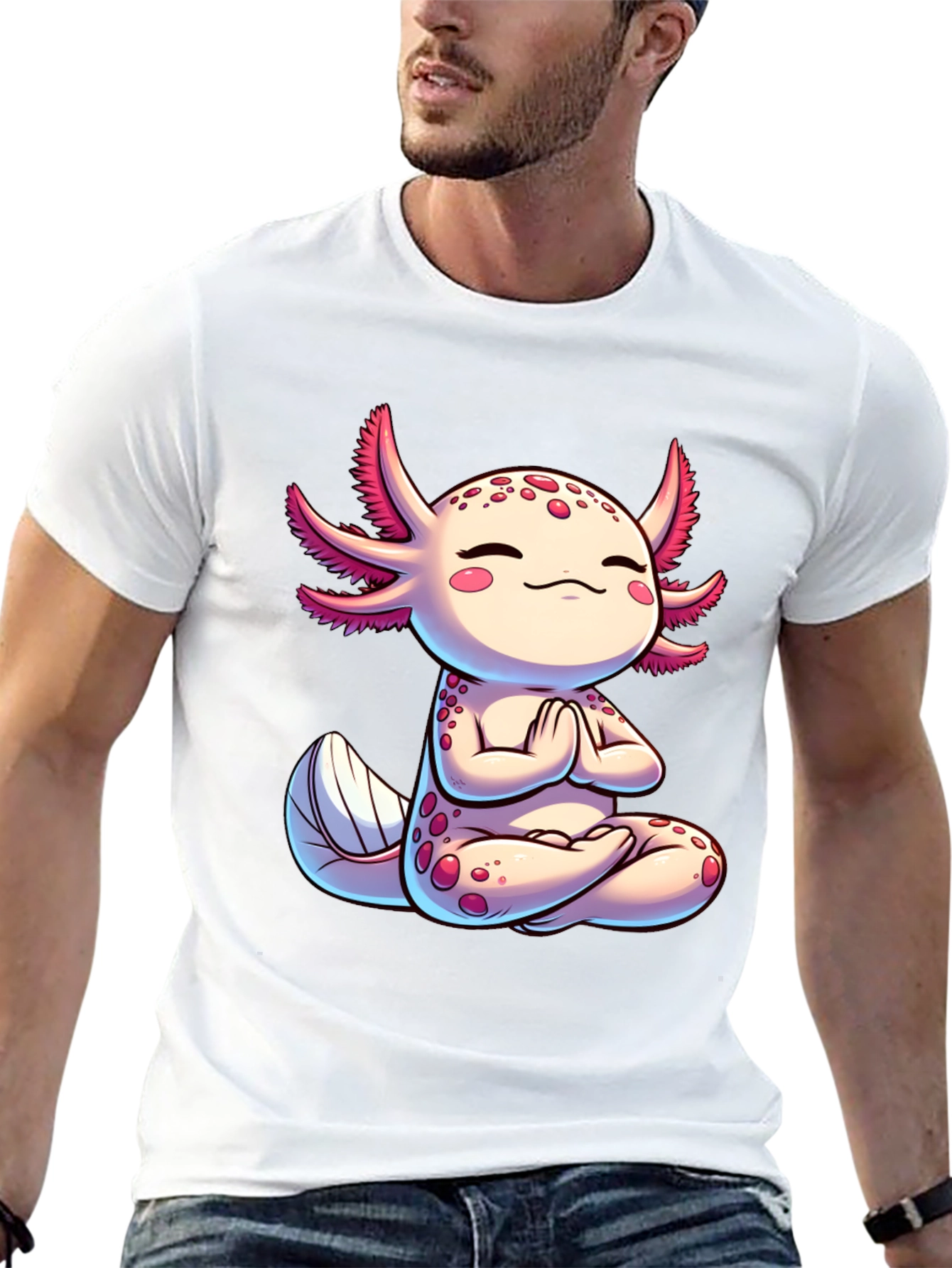 Black Zen Axolotl T-Shirt - Meditating Cute Amphibian view 13