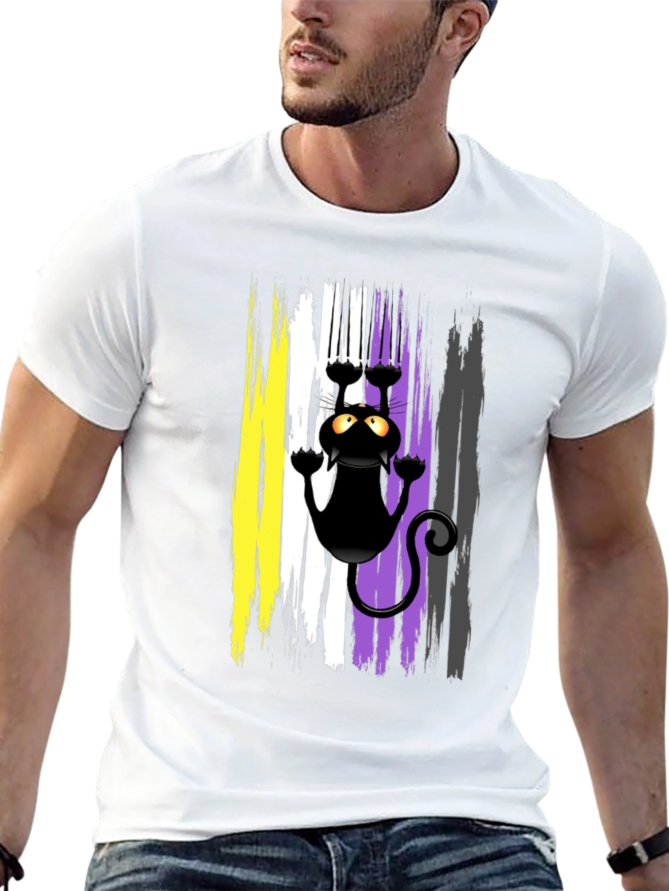 Black Non-Binary Pride Cat T-Shirt view 13
