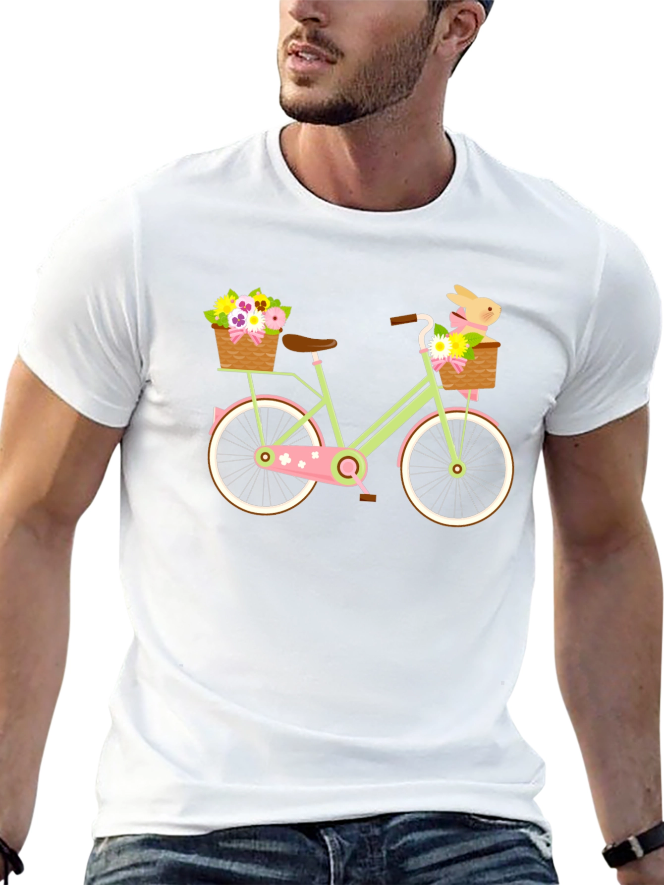 Black Floral Bike T-Shirt - Cute Easter Bunny Design view 13